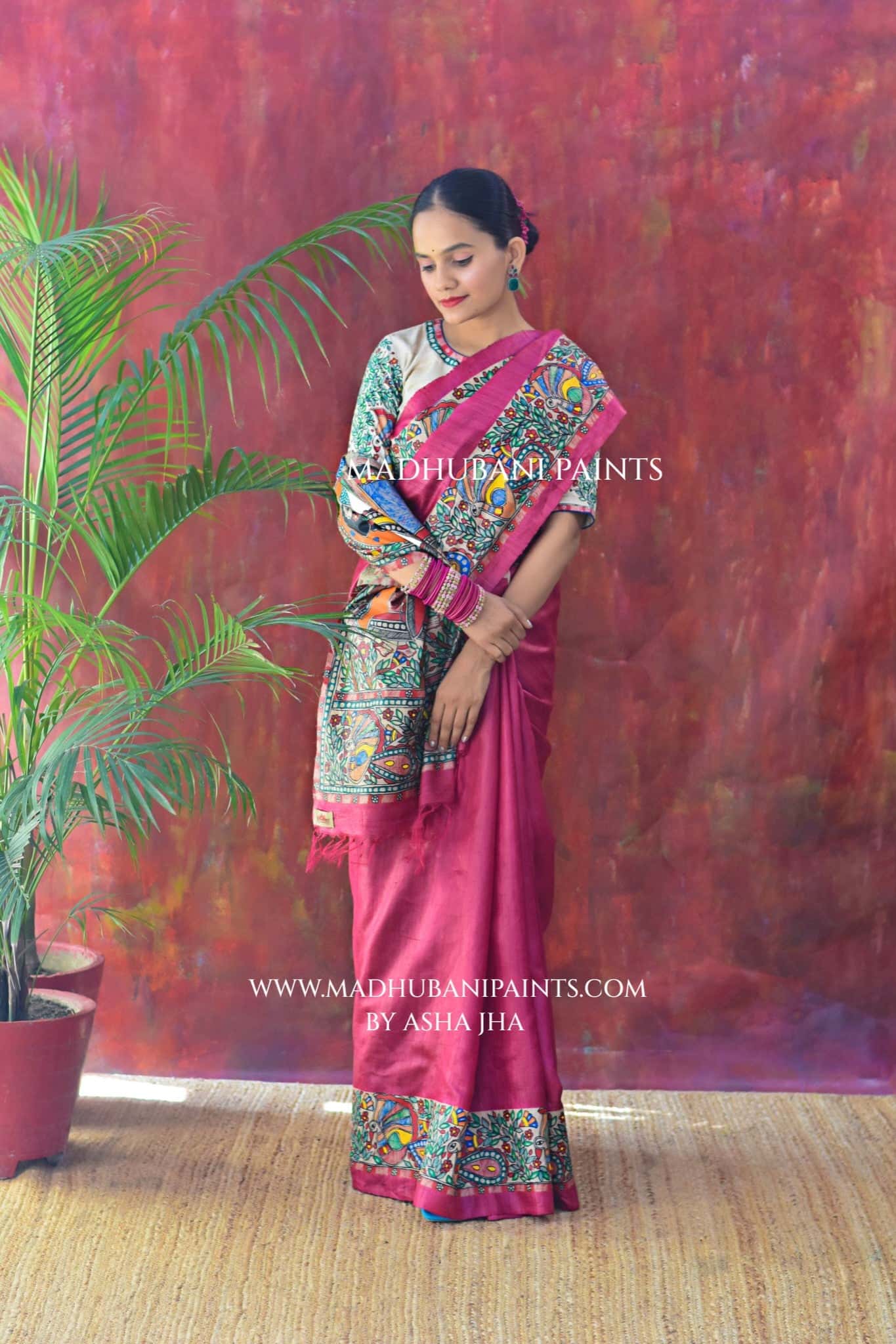 RASRAJ Hand-painted Madhubani Tussar Silk Saree — image 6 of 7