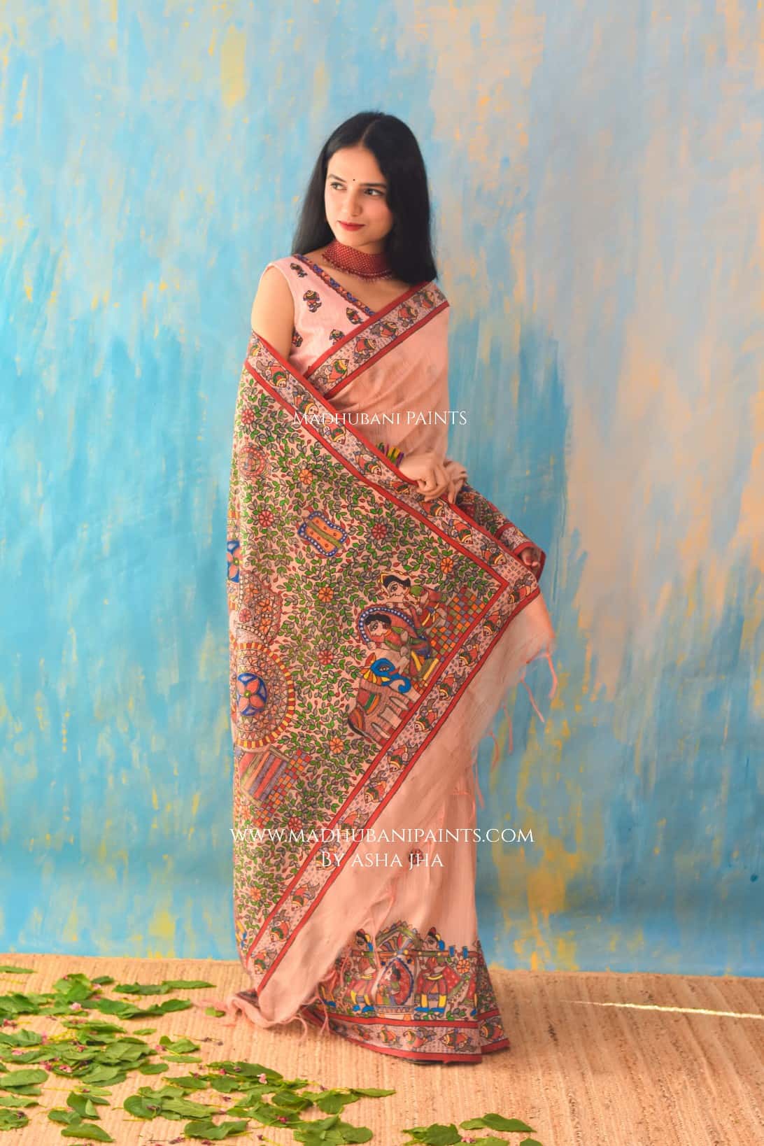 Mithila K Kohbar Handpainted Madhubani Chanderi Saree Blouse Set — image 5 of 11