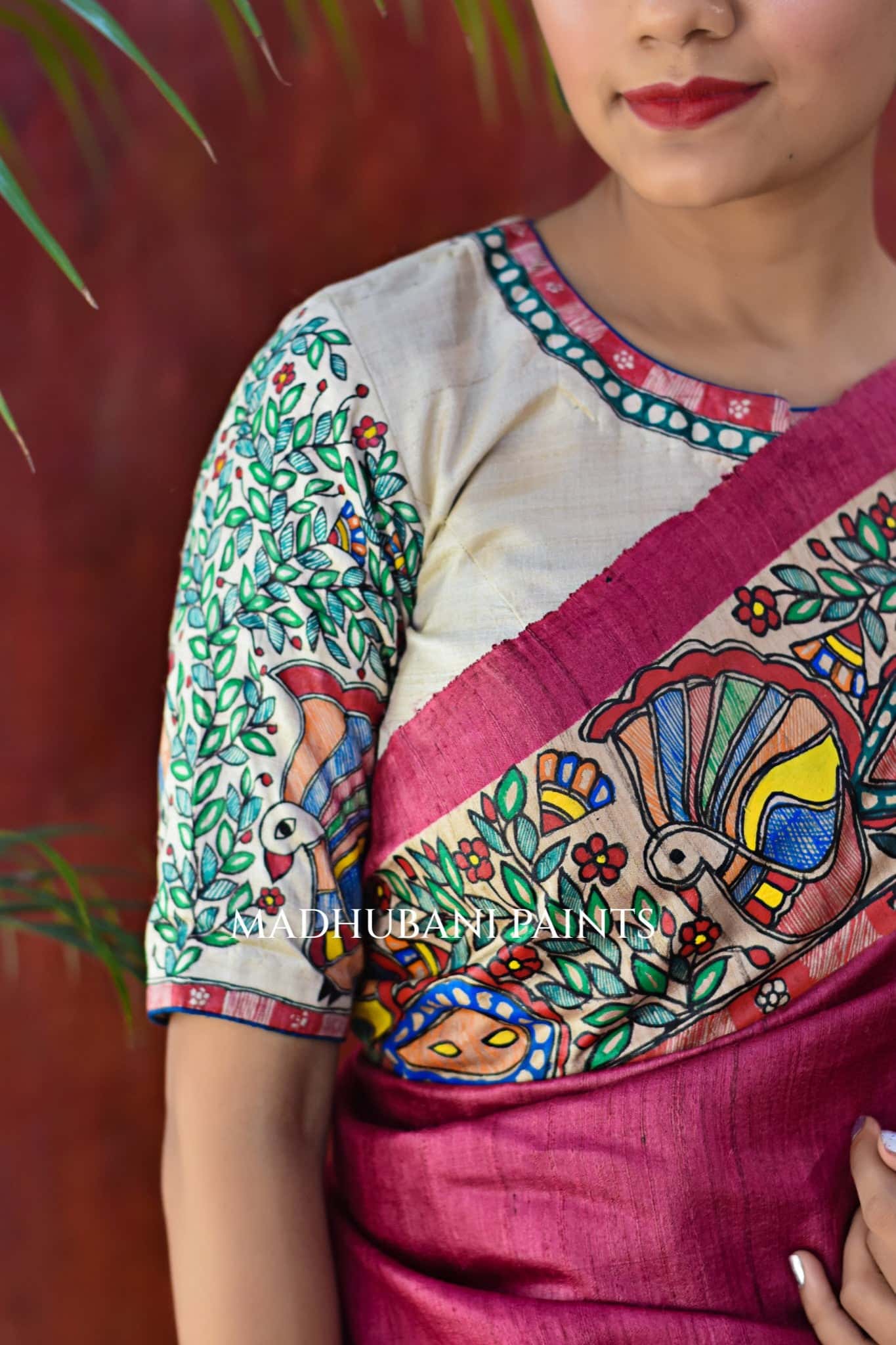 RASRAJ Handpainted Madhubani Tussar Silk Saree Blouse Set — image 2 of 10