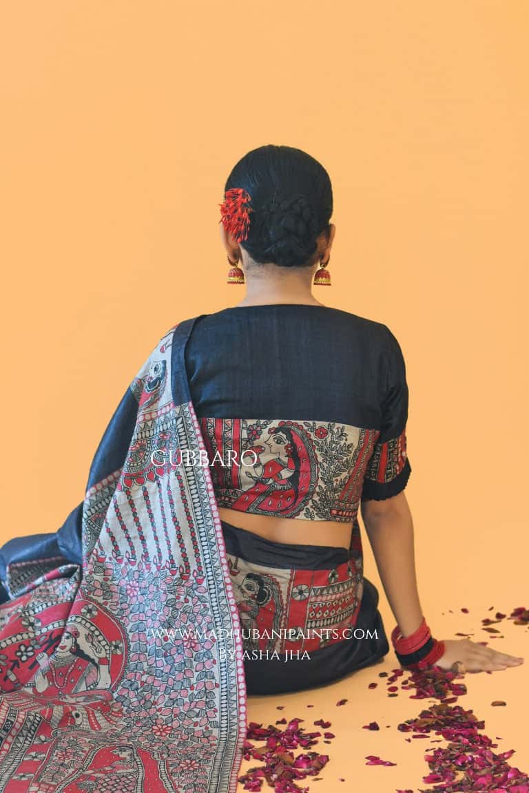 'NARAYANI' Handpainted Madhubani Tussar Silk Blouse — image 2 of 5