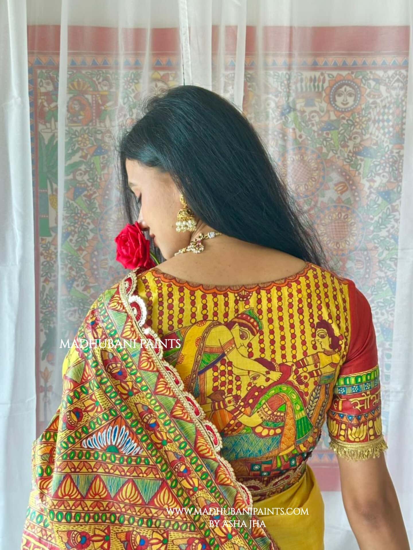 MITHILA WEDDING Hand-painted Madhubani Tussar Silk Saree — image 8 of 12