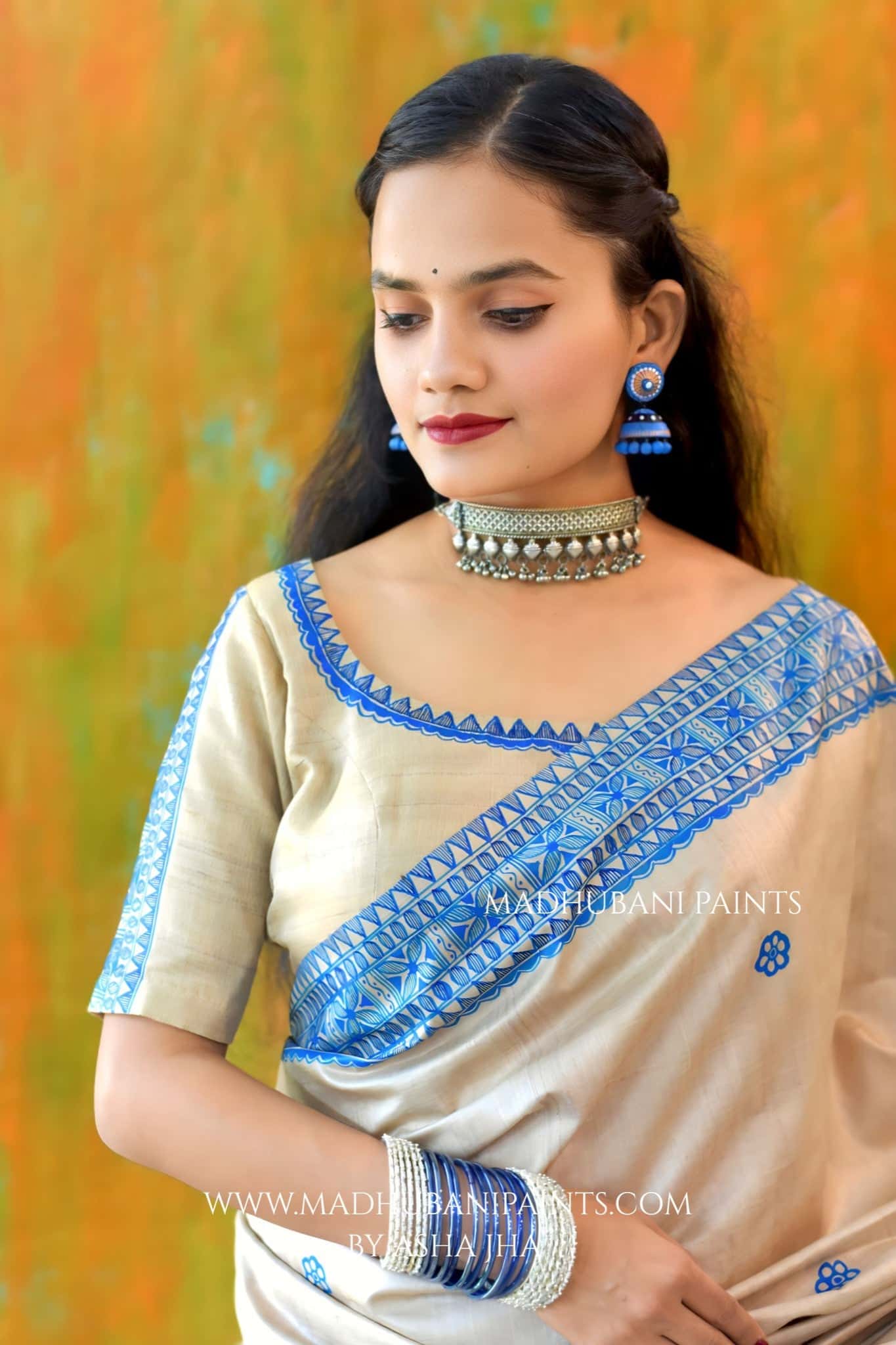 KAMAL LEELA Hand-painted Madhubani Tussar Silk Saree Blouse Set — image 11 of 12