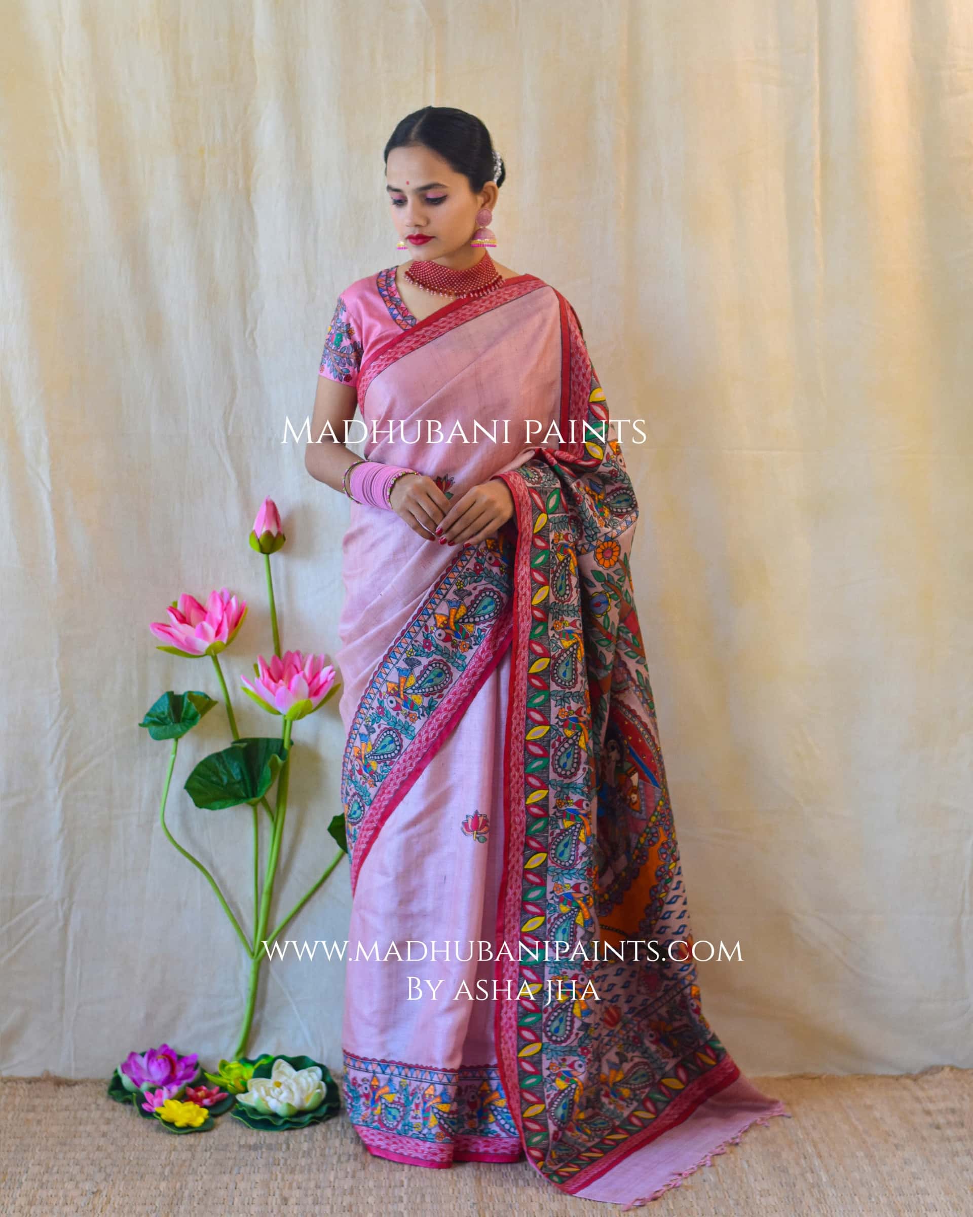 'KEVAT PREM'  Handpainted Madhubani Tussar Silk Saree — image 4 of 7