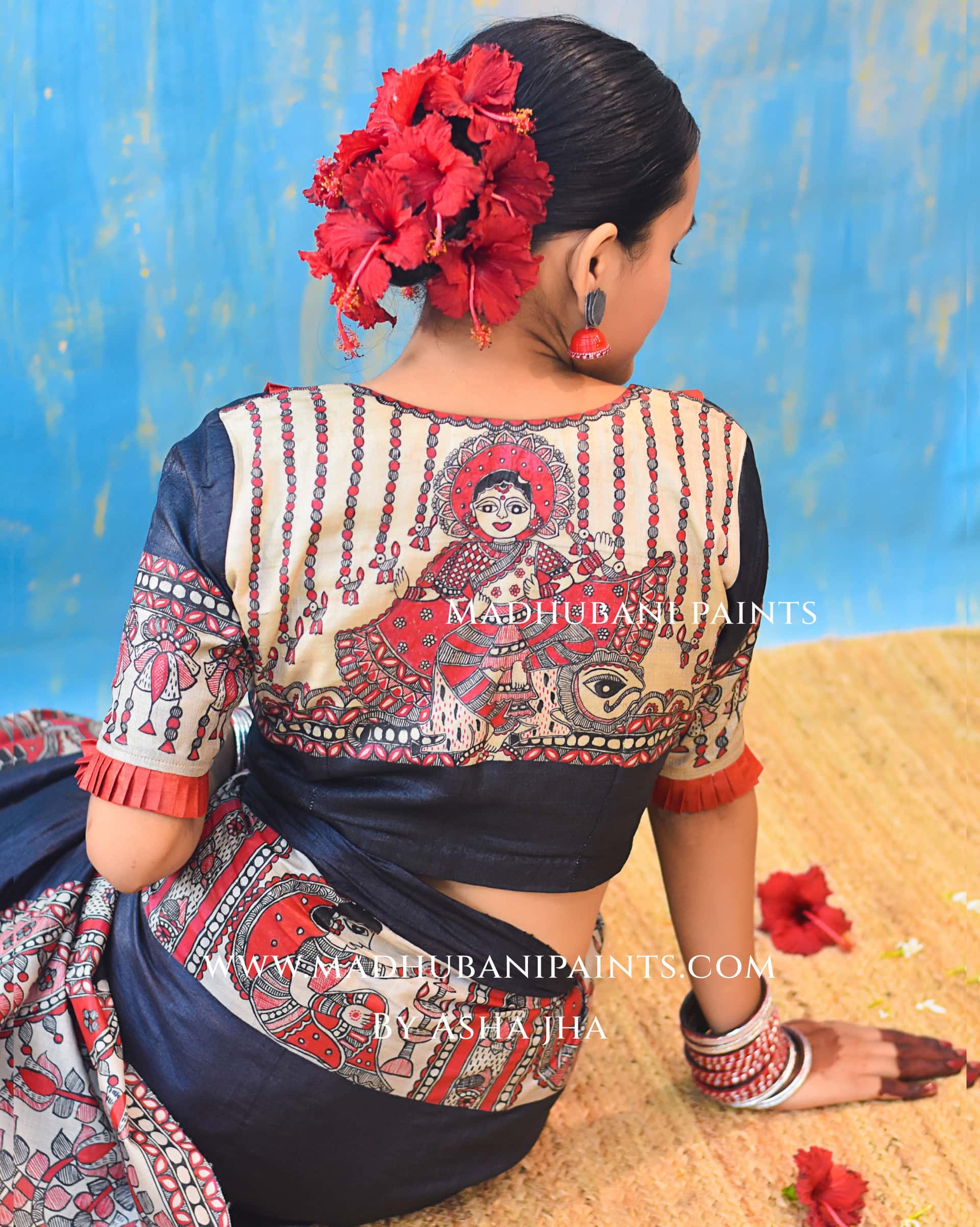 SHAMBHAVI Hand-painted Tussar Silk Saree Blouse Set — image 7 of 8