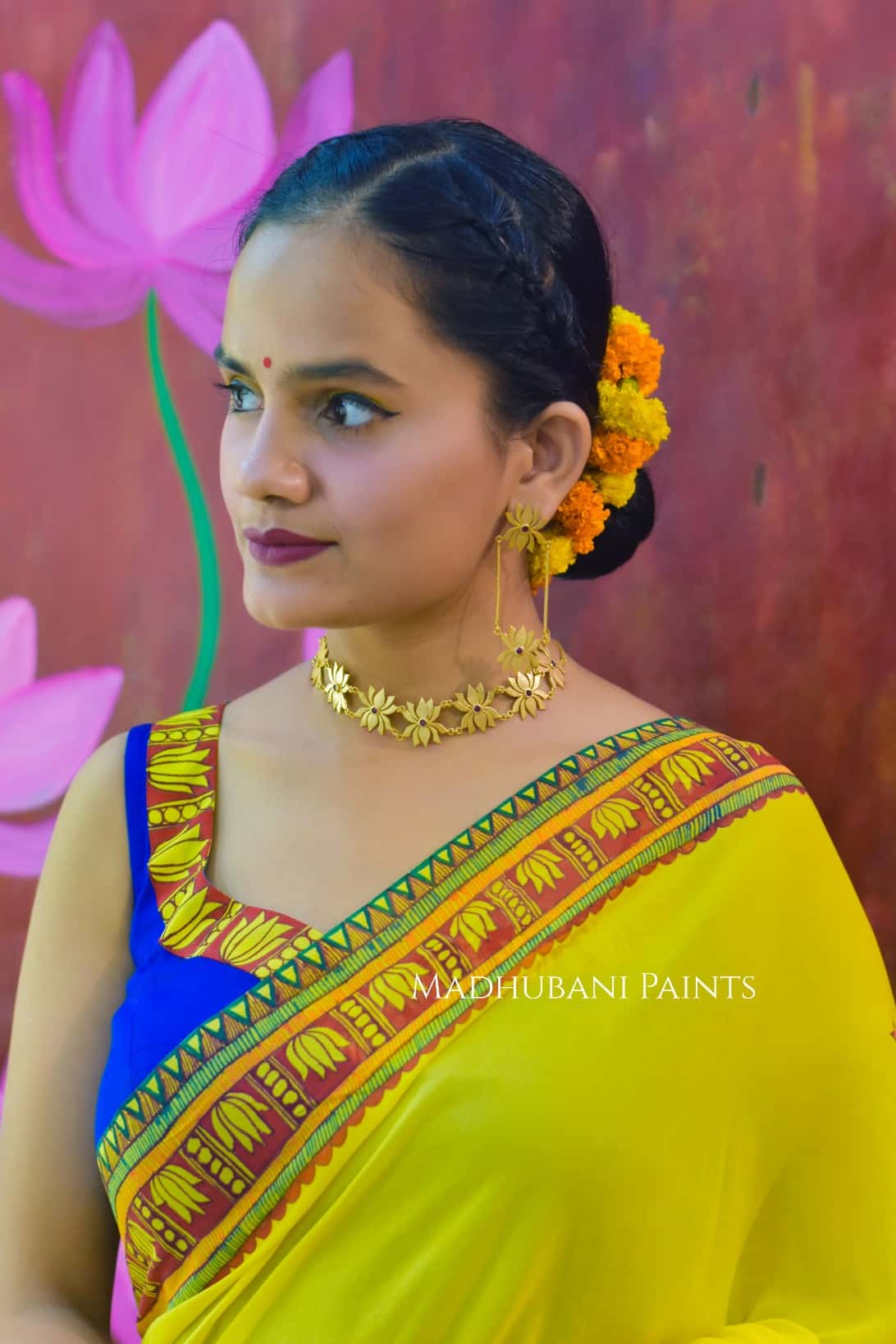 BHAKTI BHAVA Chhath Puja Hand painted Madhubani Georgette Saree — image 8 of 8