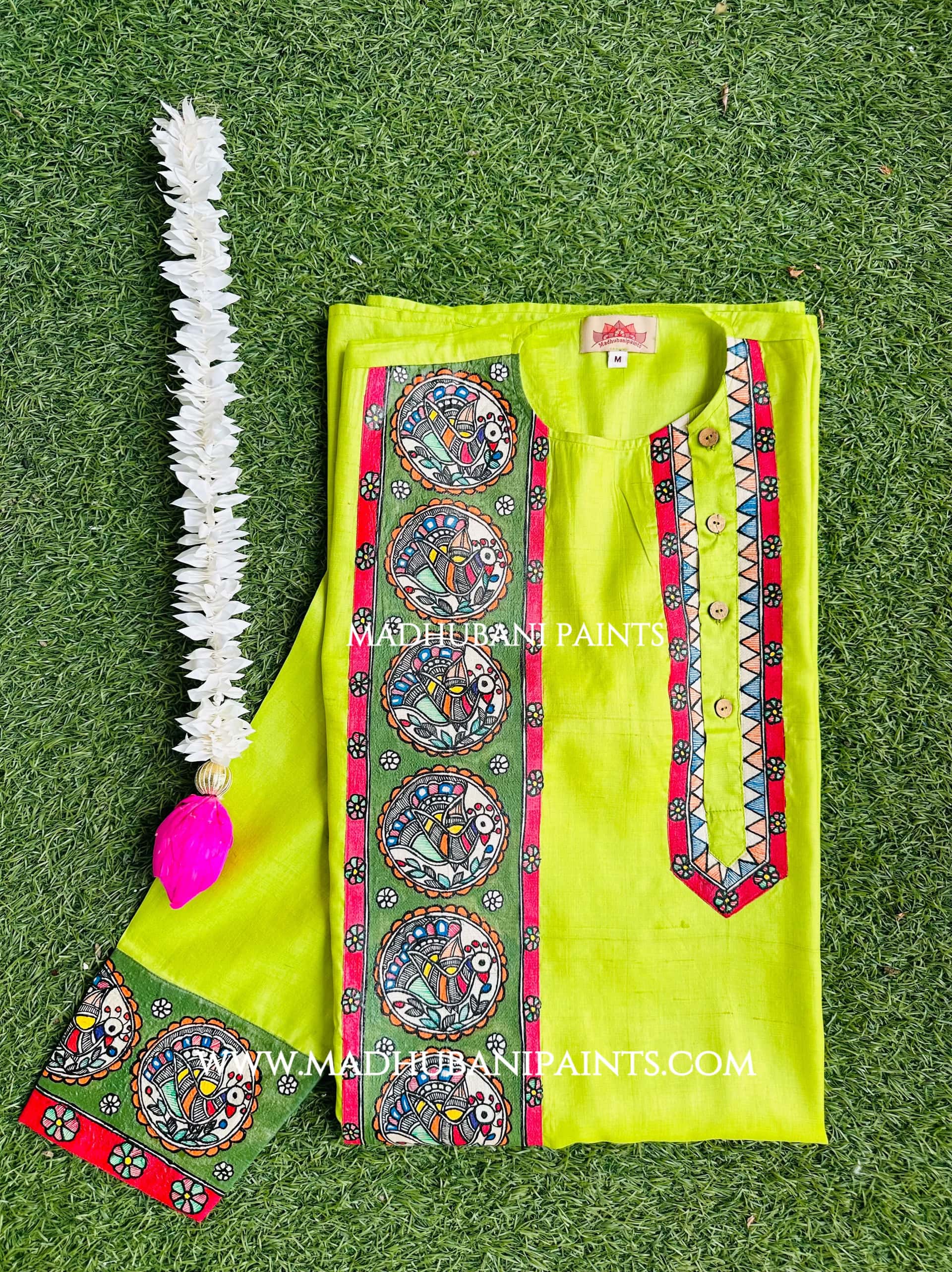 Morni Baagh Hand-painted  Madhubani Men's Tussar Silk Kurta — image 2 of 4