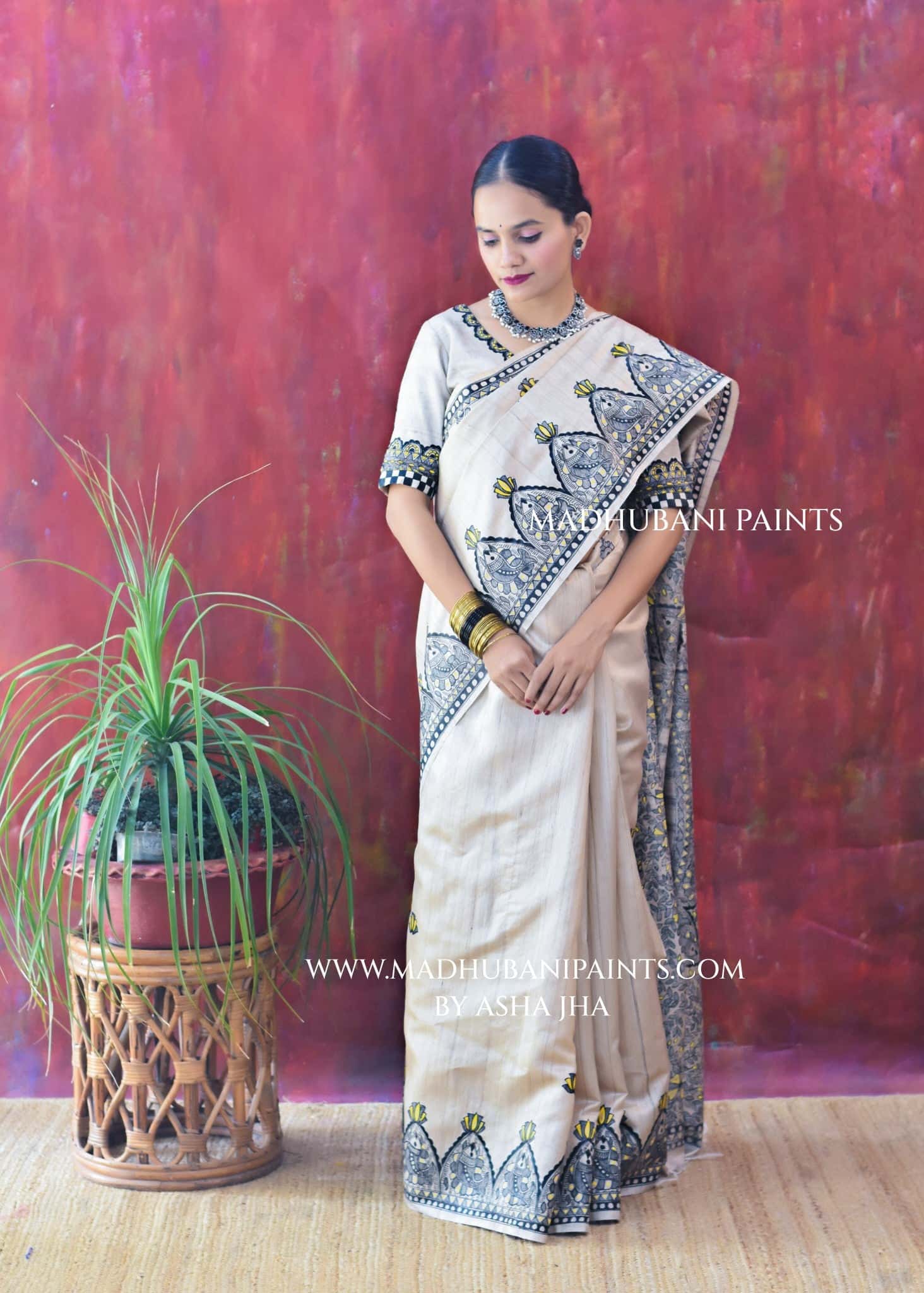 KAMAL MANDALA Hand-painted Madhubani Tussar Silk Saree — image 4 of 6