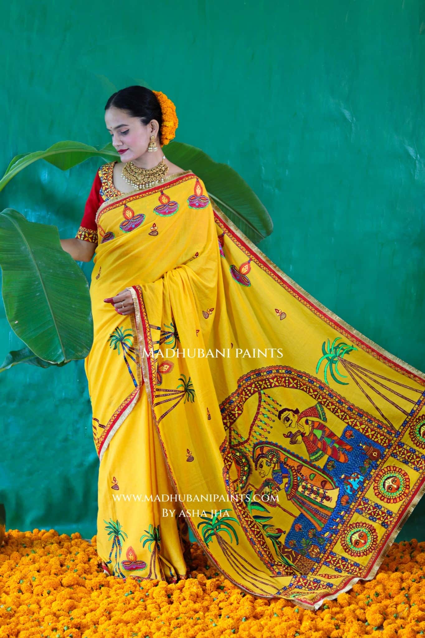 CHHATH PARV Hand painted Madhubani Cotton Saree — image 4 of 9