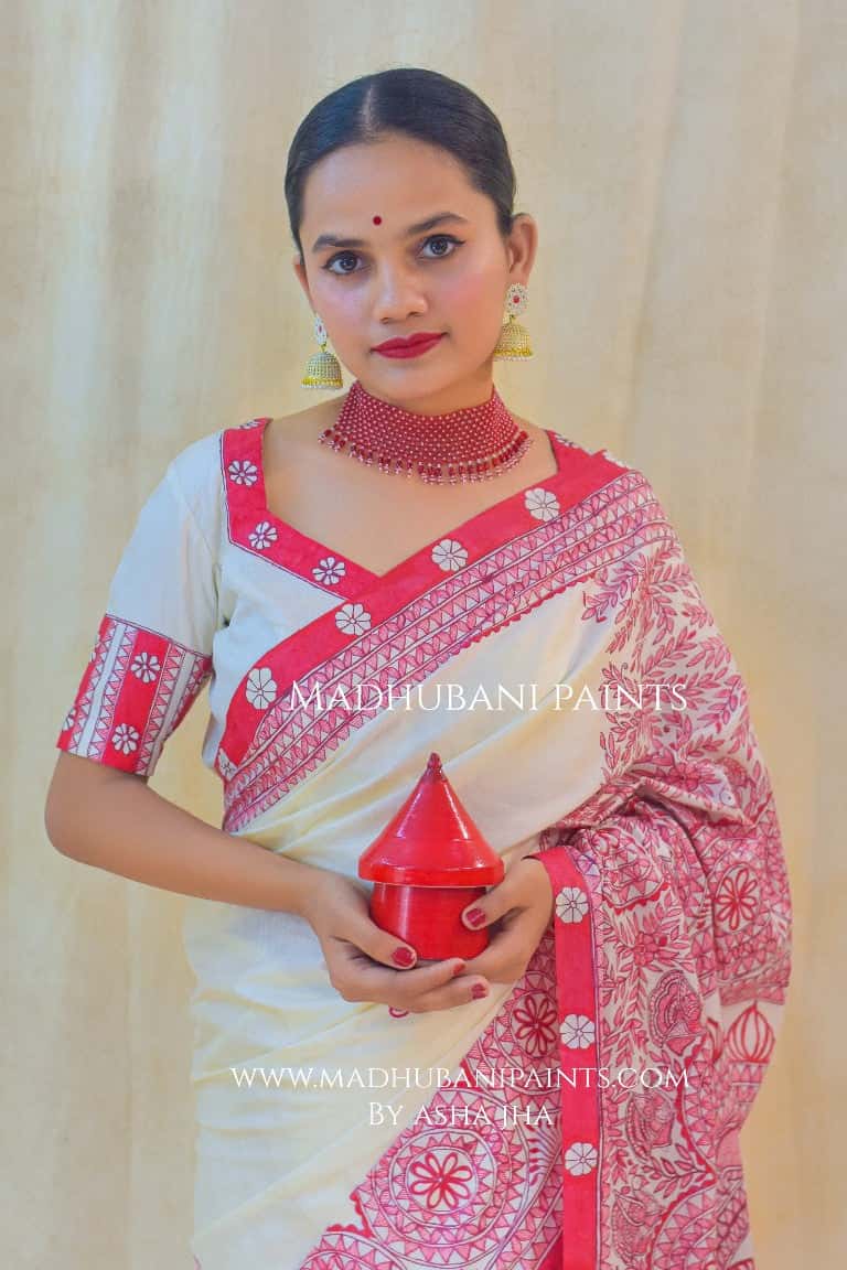 Manik Raina Handpainted Madhubani Tussar Silk Saree Blouse Set — image 2 of 10