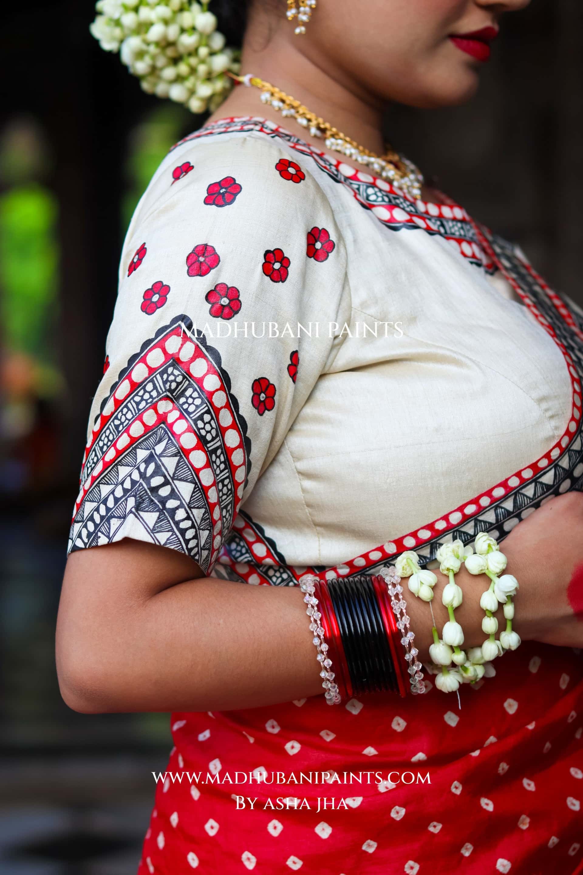 TRINETRA Handpainted Tussar Silk Madhubani Blouse — image 3 of 8