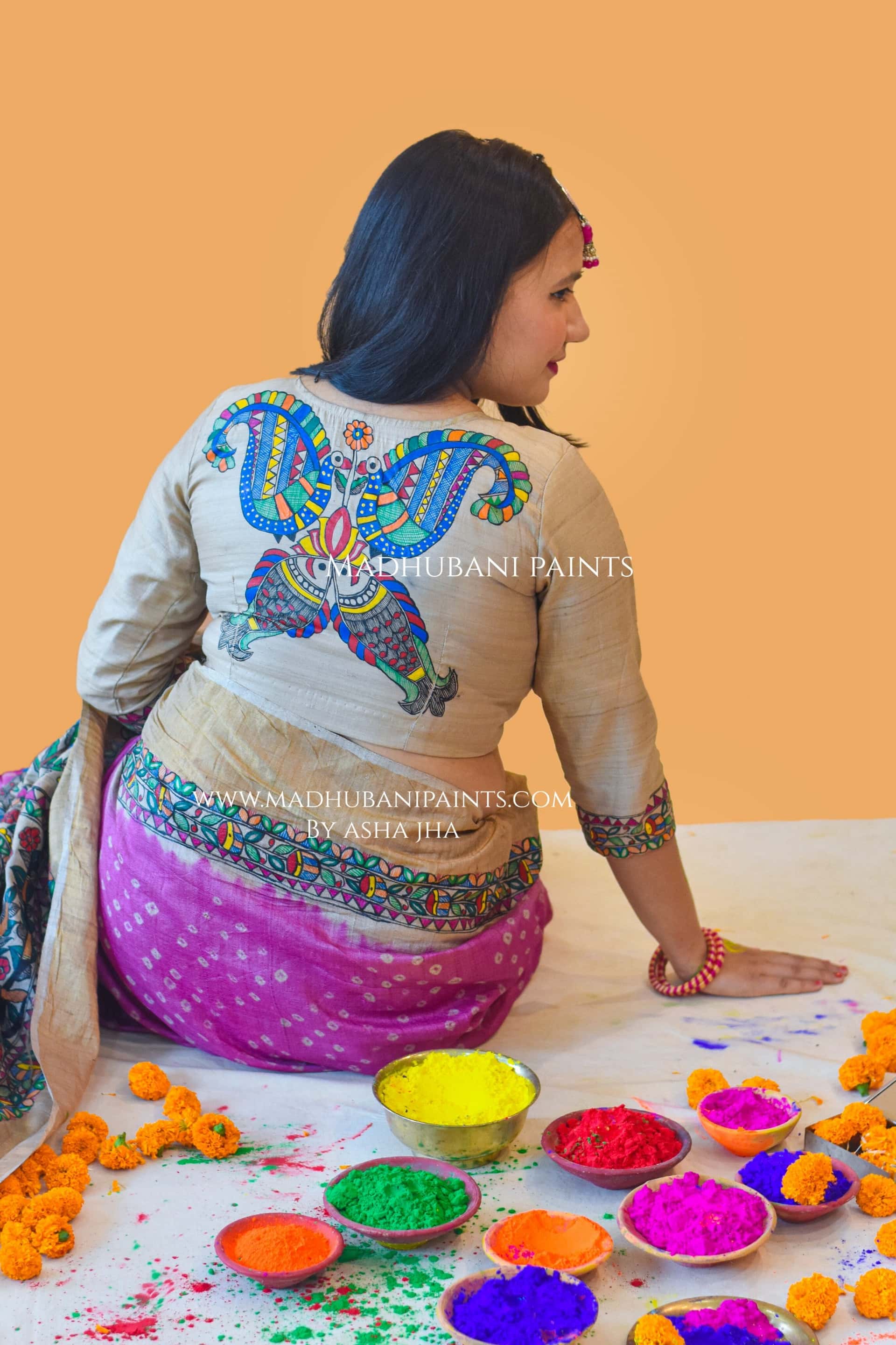 PRAKRITIK MILAN Hand-painted Madhubani Tussar Silk Saree Blouse Set — image 2 of 9