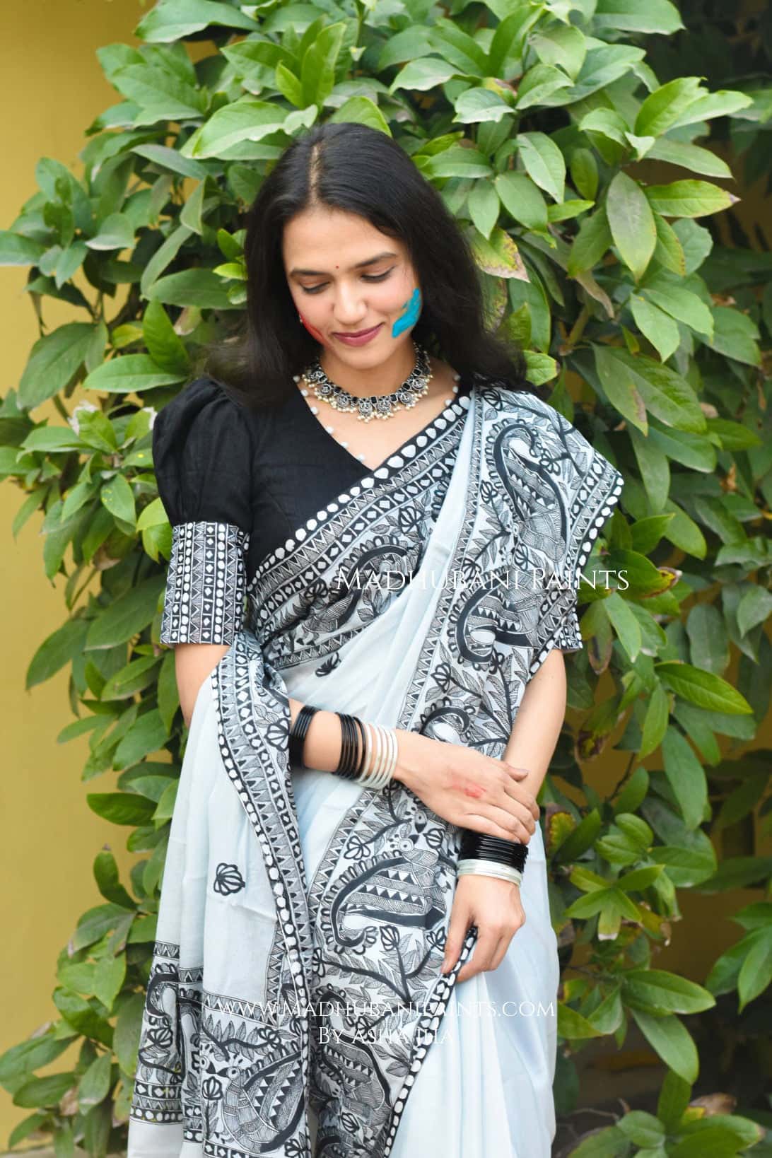KUSUMAKAR Hand-painted Madhubani Chiffon Saree — image 2 of 7