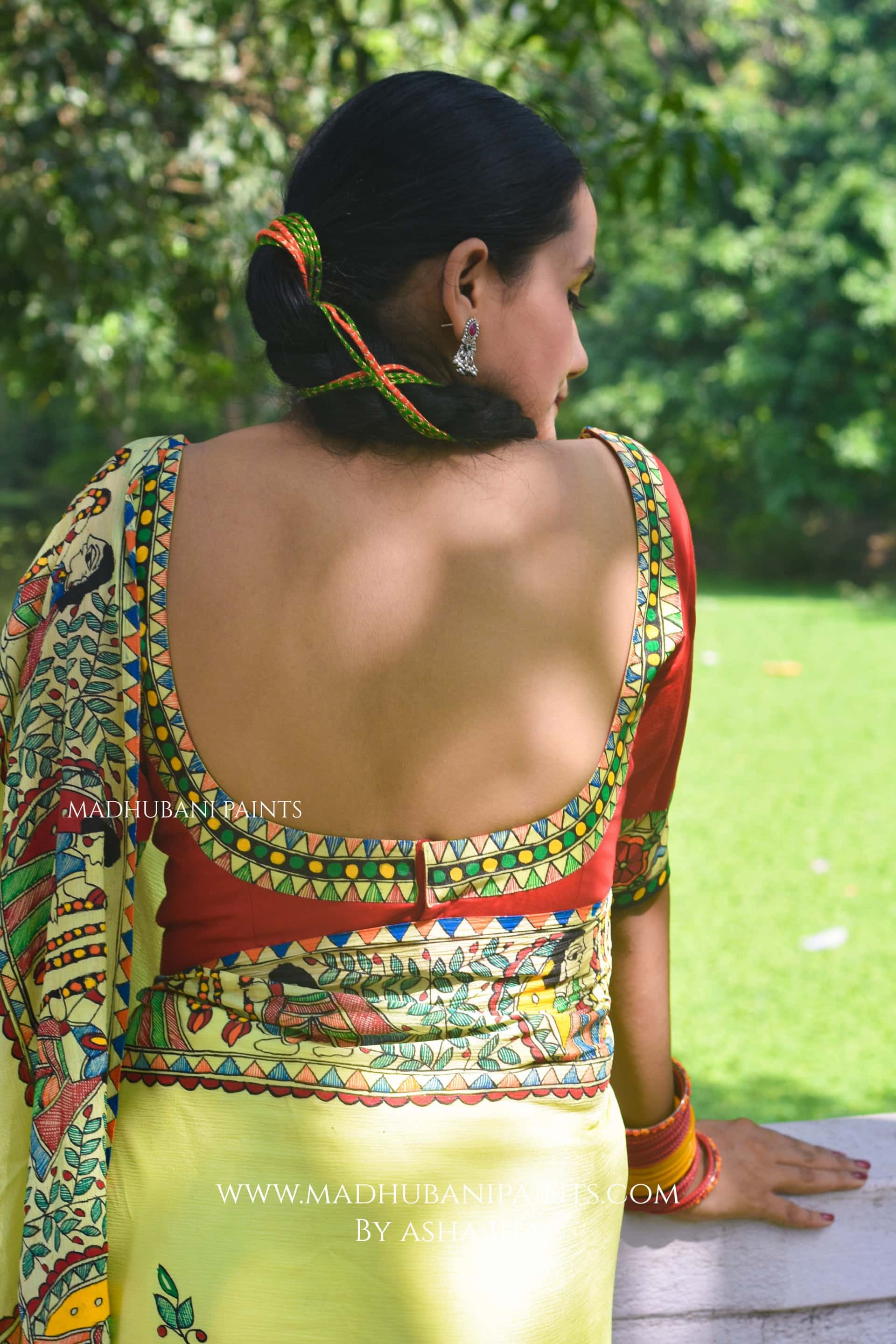 SWAYMBAR Hand-painted Madhubani Chiffon Saree Blouse Set — image 2 of 10
