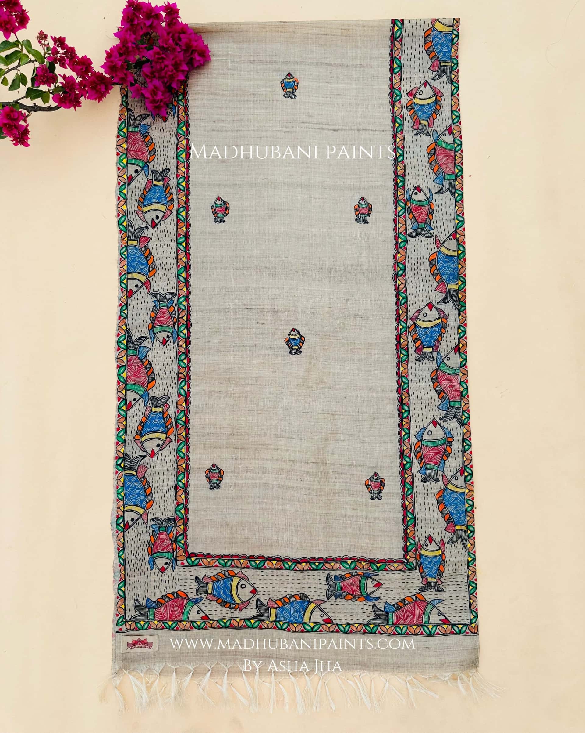 Surmai Hand-painted Tussar Silk Stole — image 2 of 6