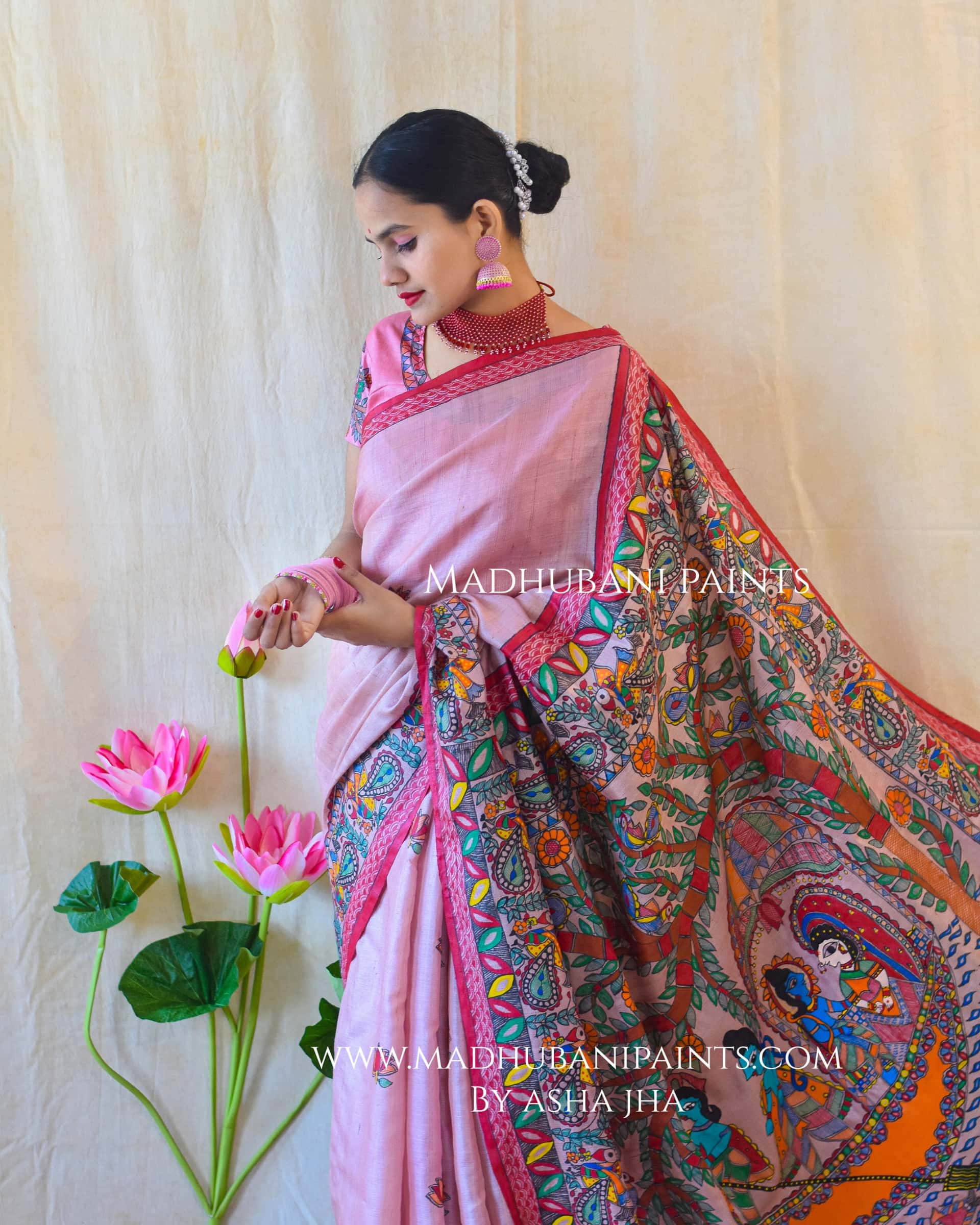 'KEVAT PREM'  Handpainted Madhubani Tussar Silk Saree — image 2 of 7
