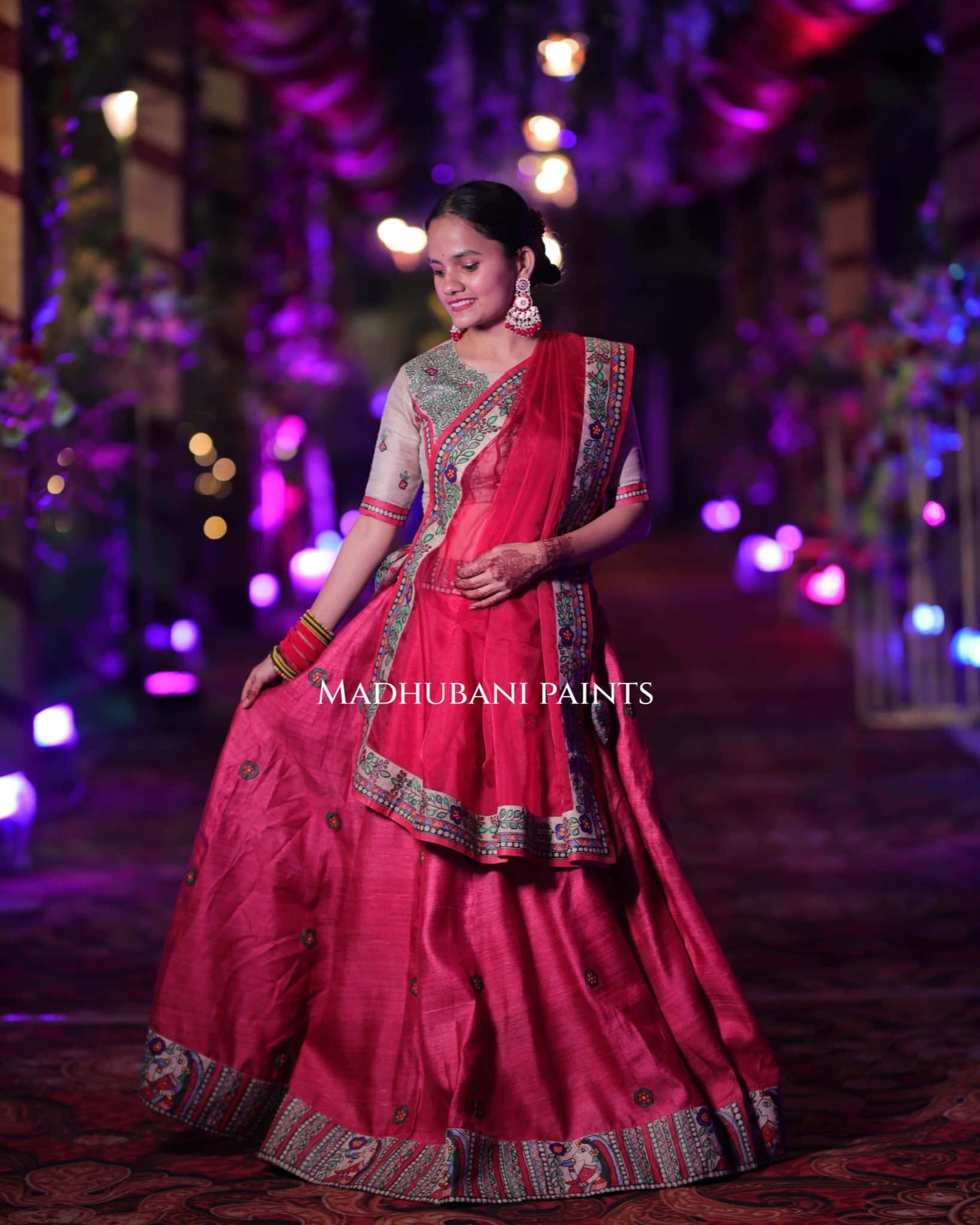 LAALIMA SANGEET Hand-painted Madhubani Lehnga — image 7 of 12