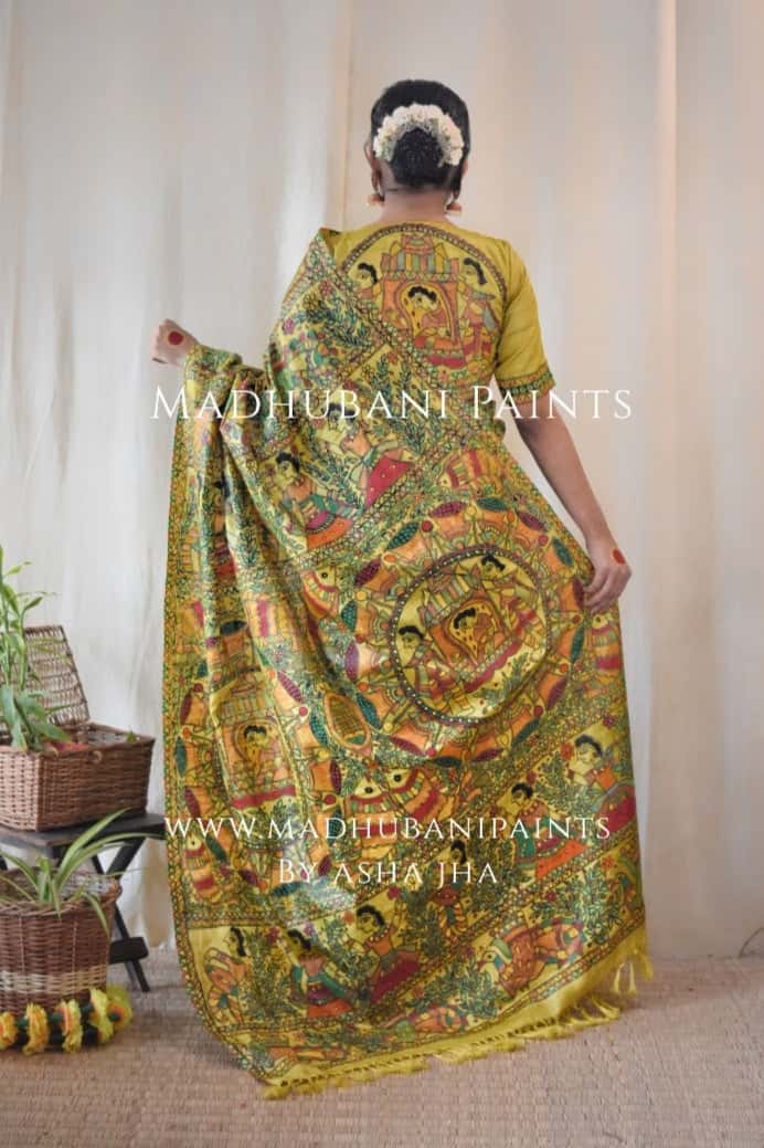 'GAUNA' Handpainted Madhubani Tussar Silk Saree — image 2 of 8