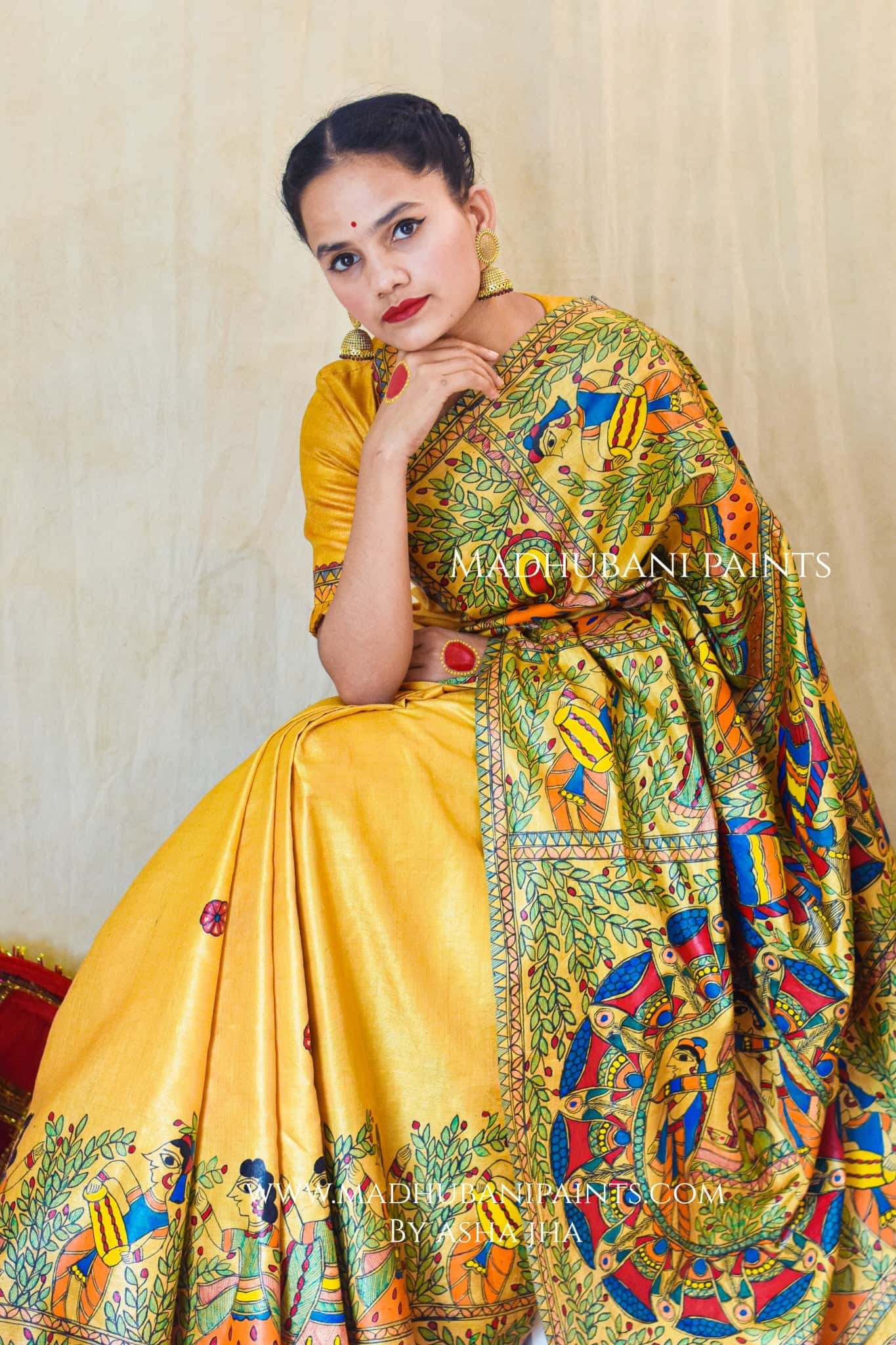 PILI DOLI Hand-painted Madhubani Tussar Silk Saree Blouse Set — image 4 of 8