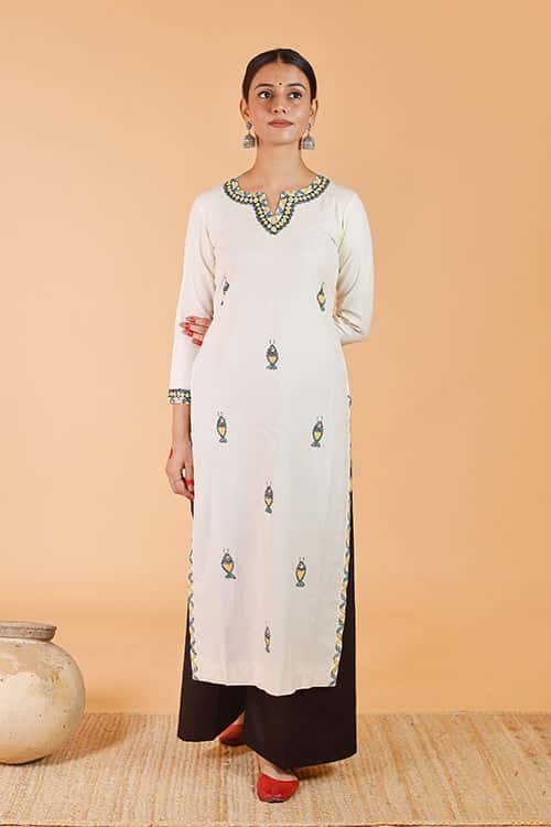 'Surmai' Handpainted Madhubani Cotton Kurta — image 2 of 8