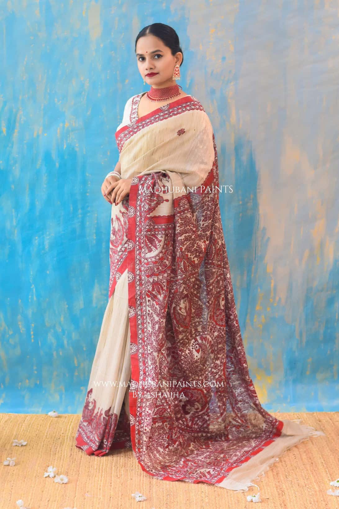 LAAL GUDIYA Hand-painted Madhubani Chanderi Saree Blouse Set — image 4 of 11