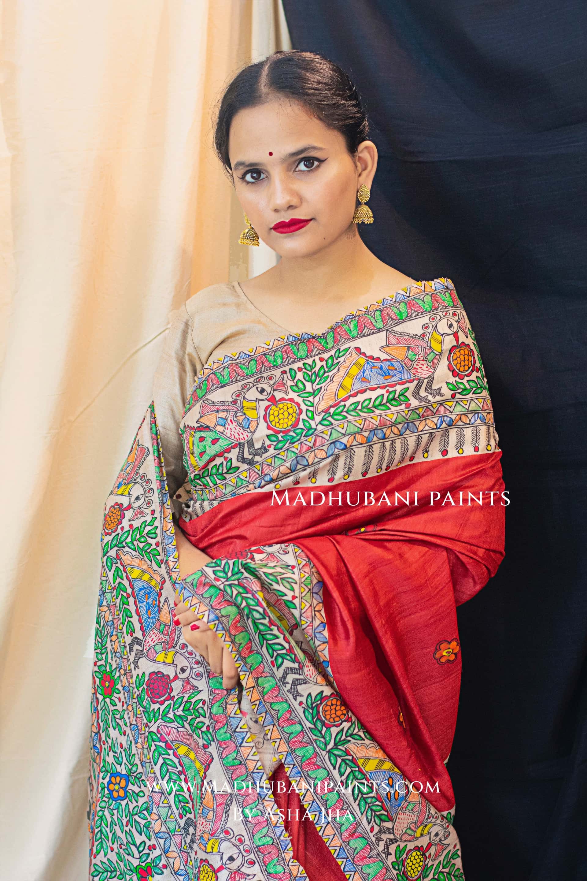 LAAL MANORATH Handpainted Madhubani Tussar Silk Saree Blouse Set — image 3 of 6