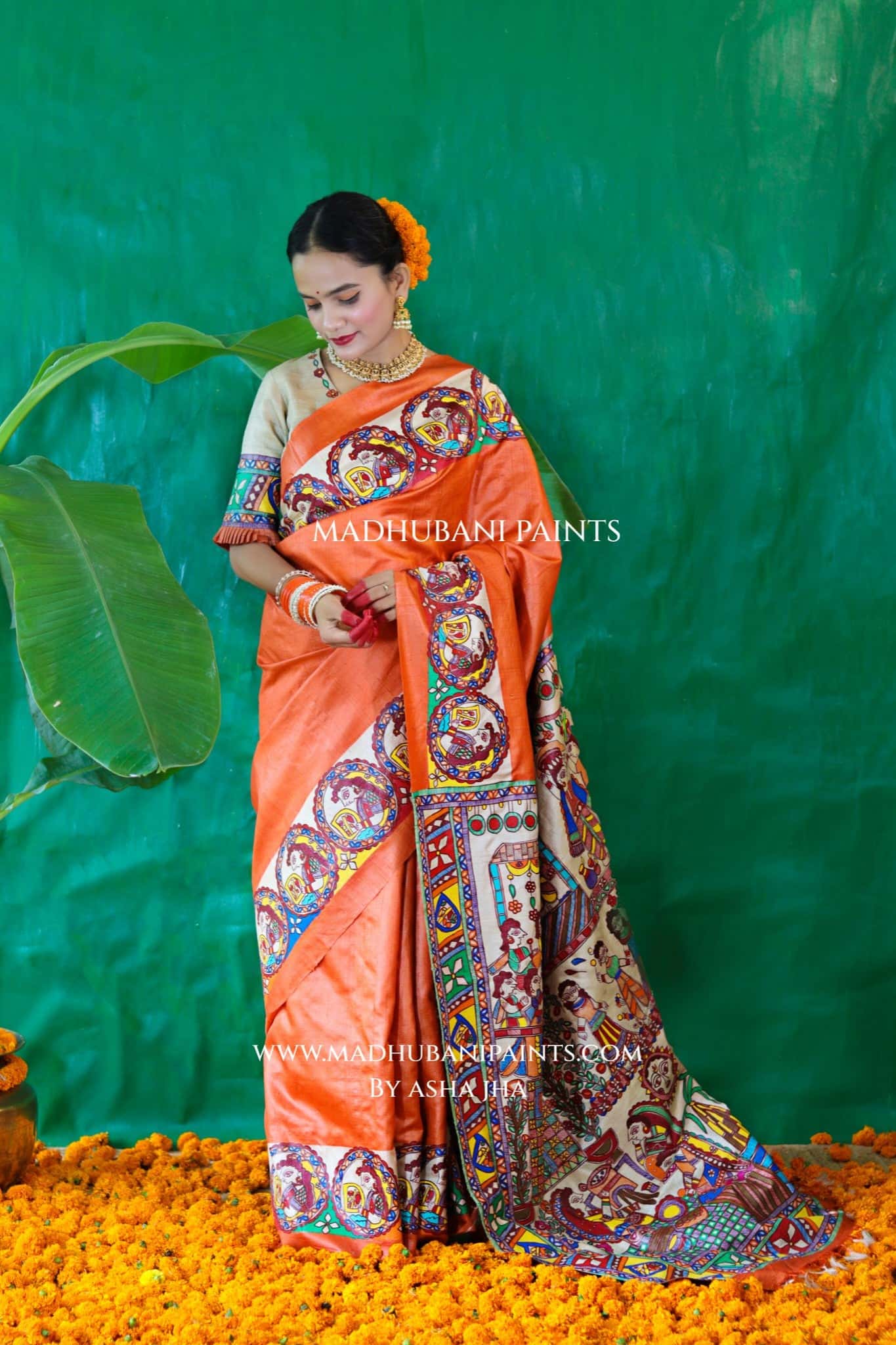 CHHATH PAWAN Handpainted Madhubani Tussar Silk Saree Blouse Set — image 2 of 11