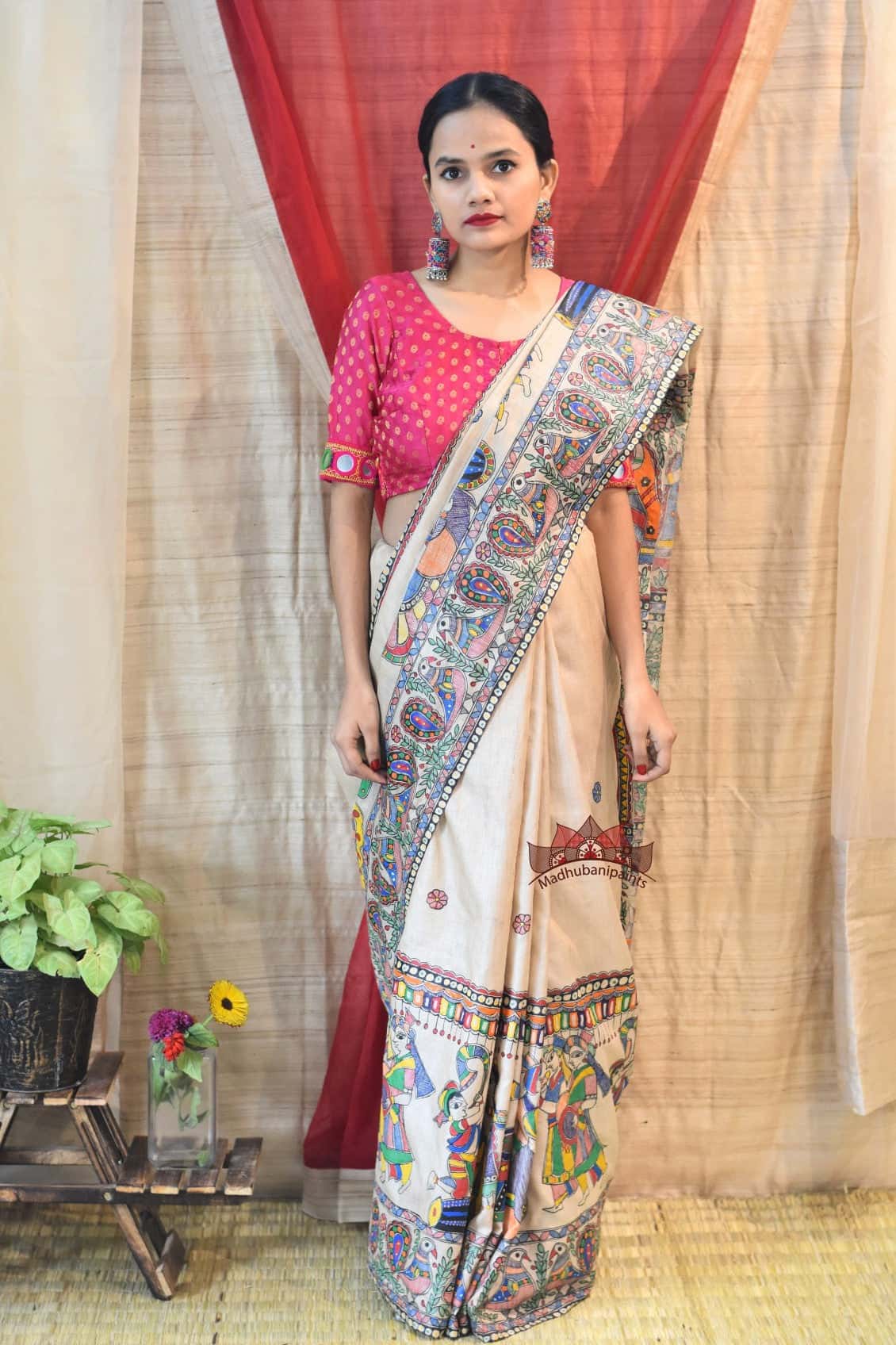 Vivah Tussar Madhbani Painting Saree — image 3 of 5