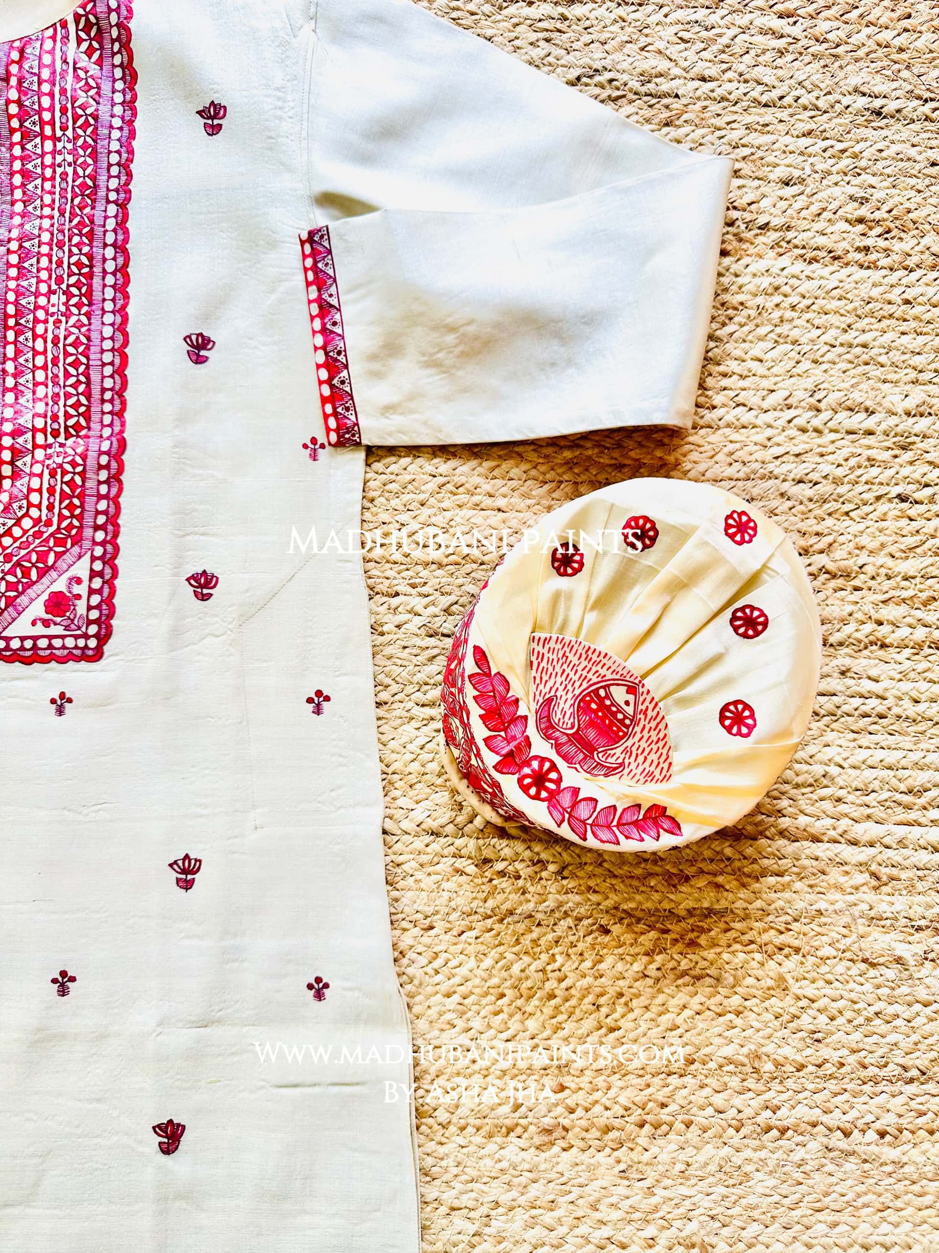 Laal Mithila Kamal Matsya Leela Men's Tussar Silk Kurta Pant Paag Dopptta Set — image 5 of 6