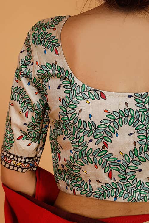 'Rangeen Bagiyaa' Handpainted Madhubani Tussar Silk Blouse — image 6 of 7