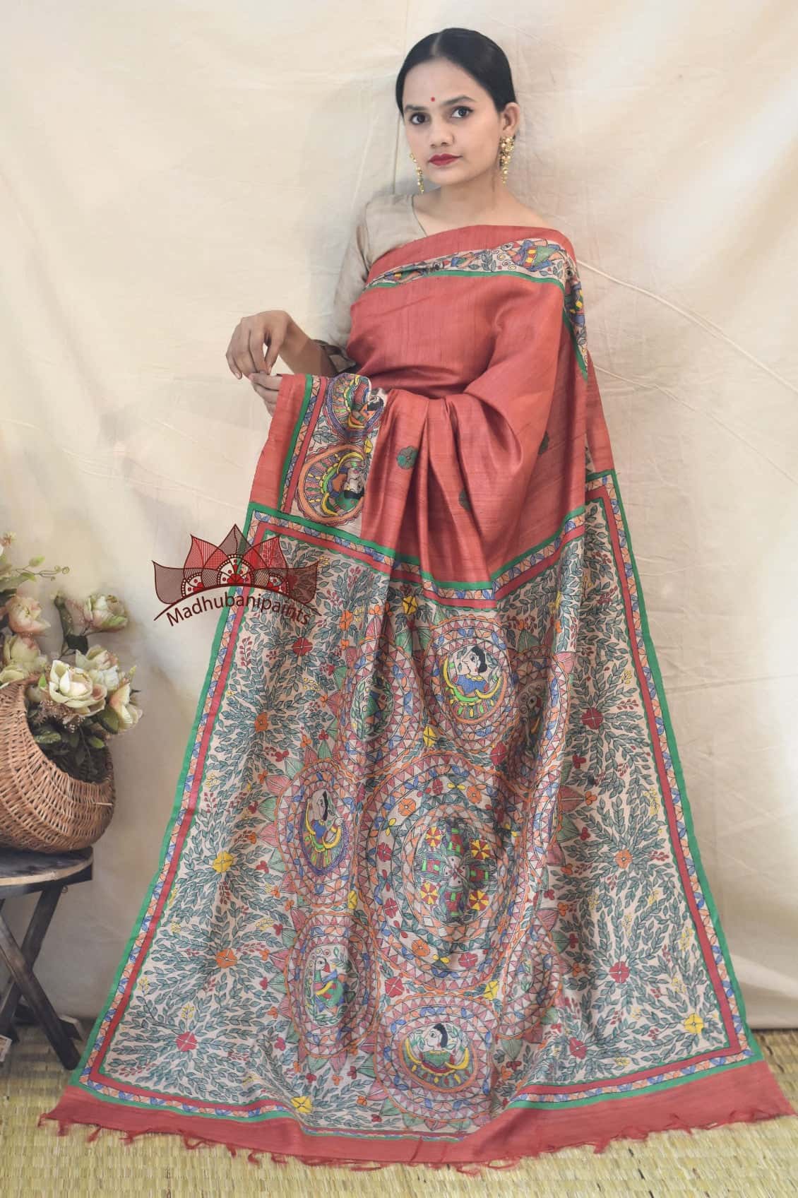 Laal Gudiya Handpainted Tussar Silk Saree — image 2 of 5