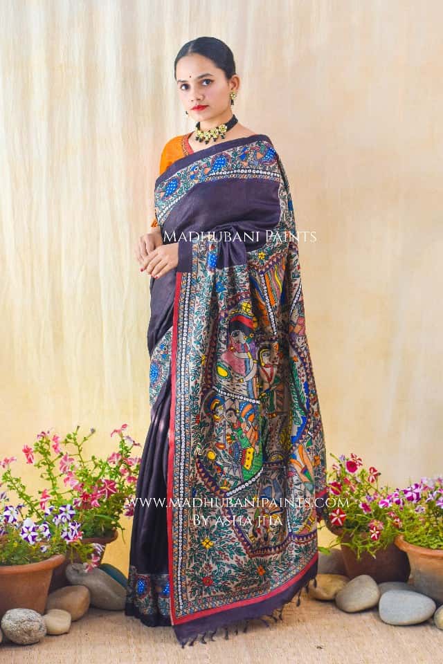 KRISHNA RAAS' Handpainted Madhubani Tussar Silk Saree — image 6 of 7