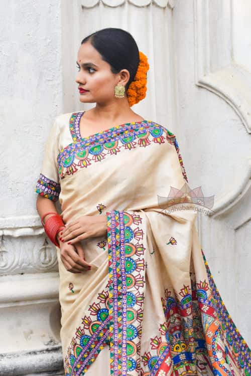 'KATYAYANI' Handpainted Madhubani Tussar Silk Saree — image 5 of 5