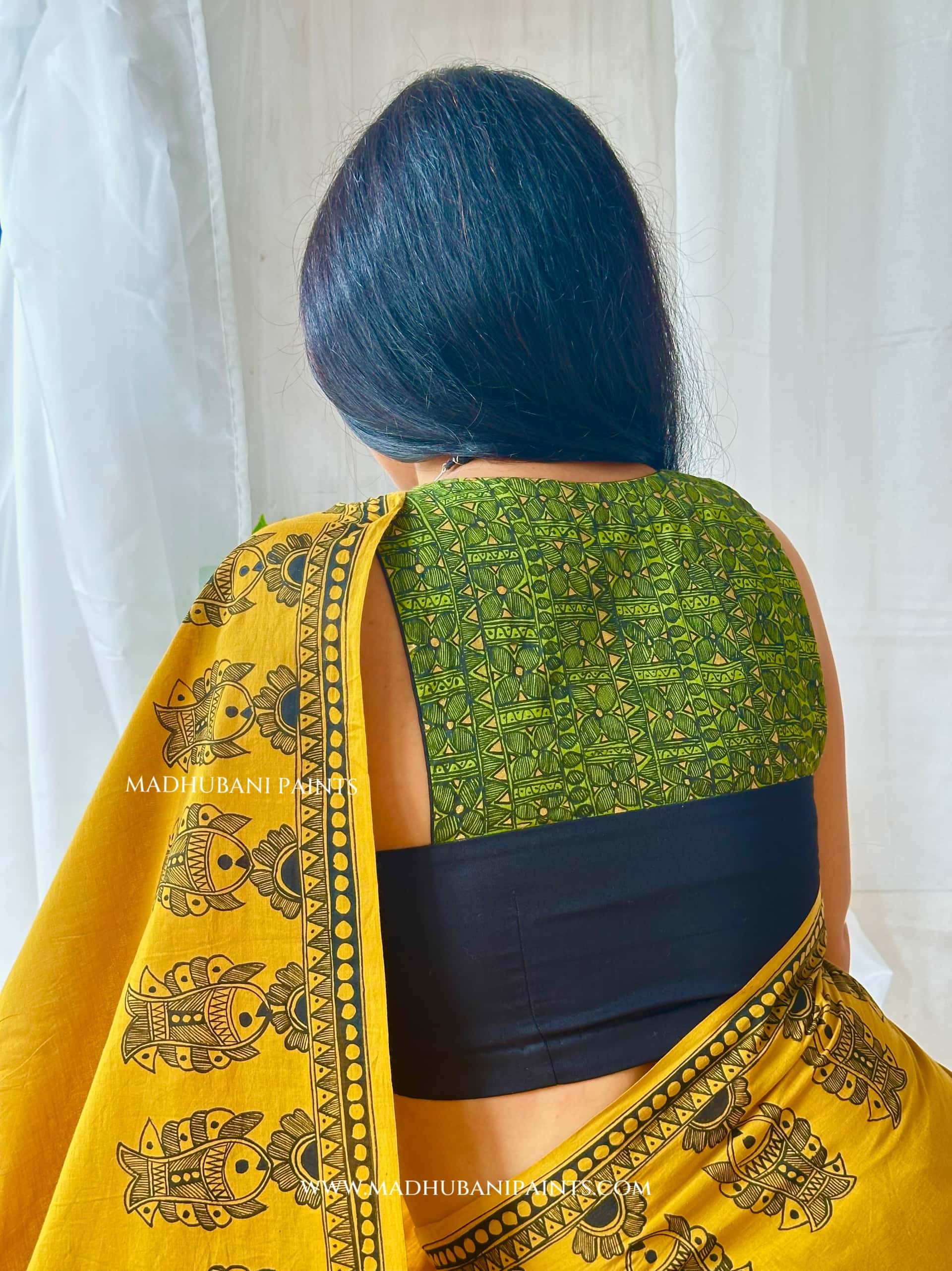 SAGAR Handpainted Madhubani Cotton Saree Blouse Set — image 2 of 10