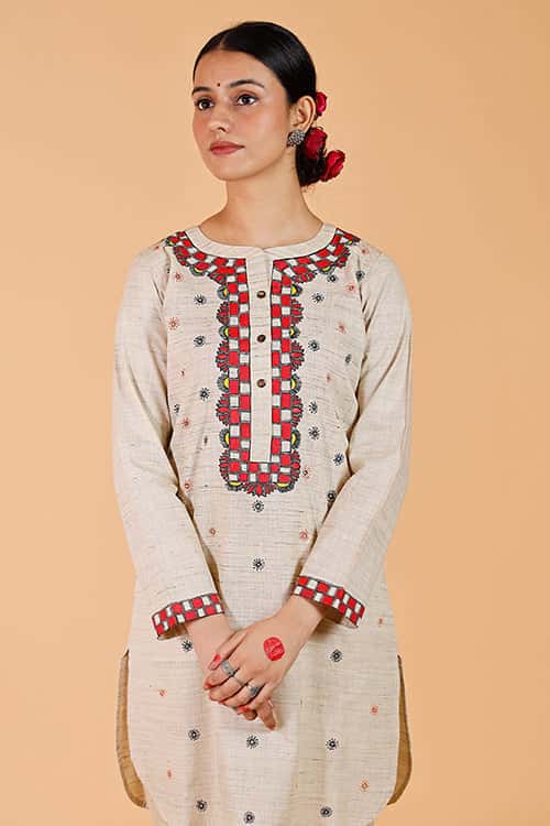 Handpainted Madhubani 'Suryakamal' Cotton Kurta — image 5 of 7