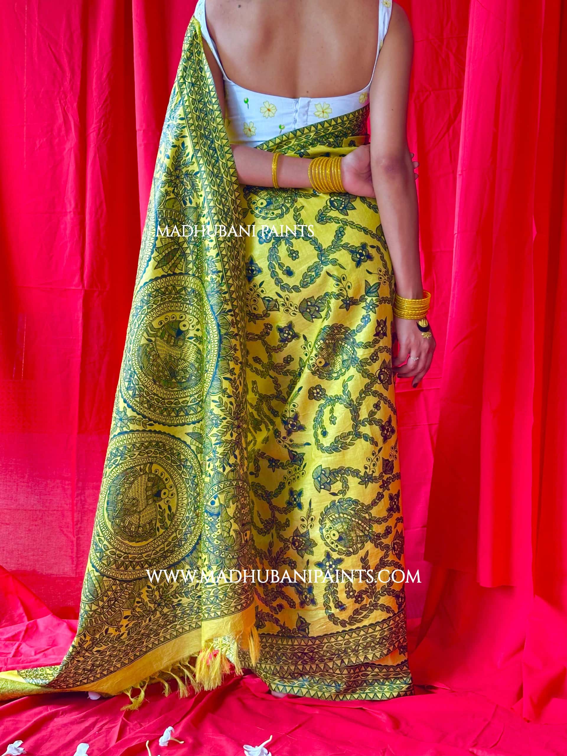 MAYUR MANDALI Full Handpainted Madhubani Saree — image 3 of 12