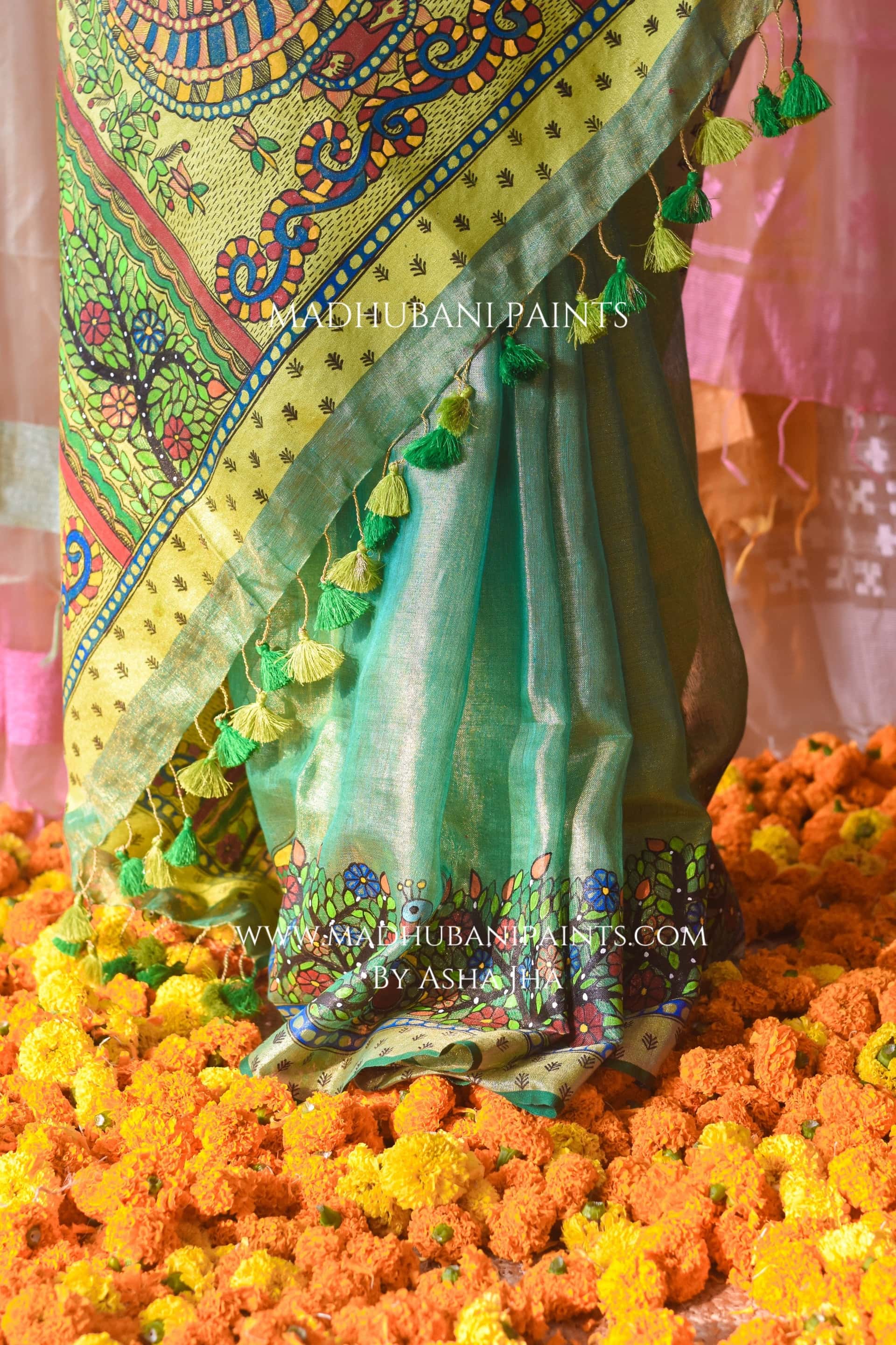 VASANTI Hand-painted Madhubani Tissue Linen Saree — image 8 of 8