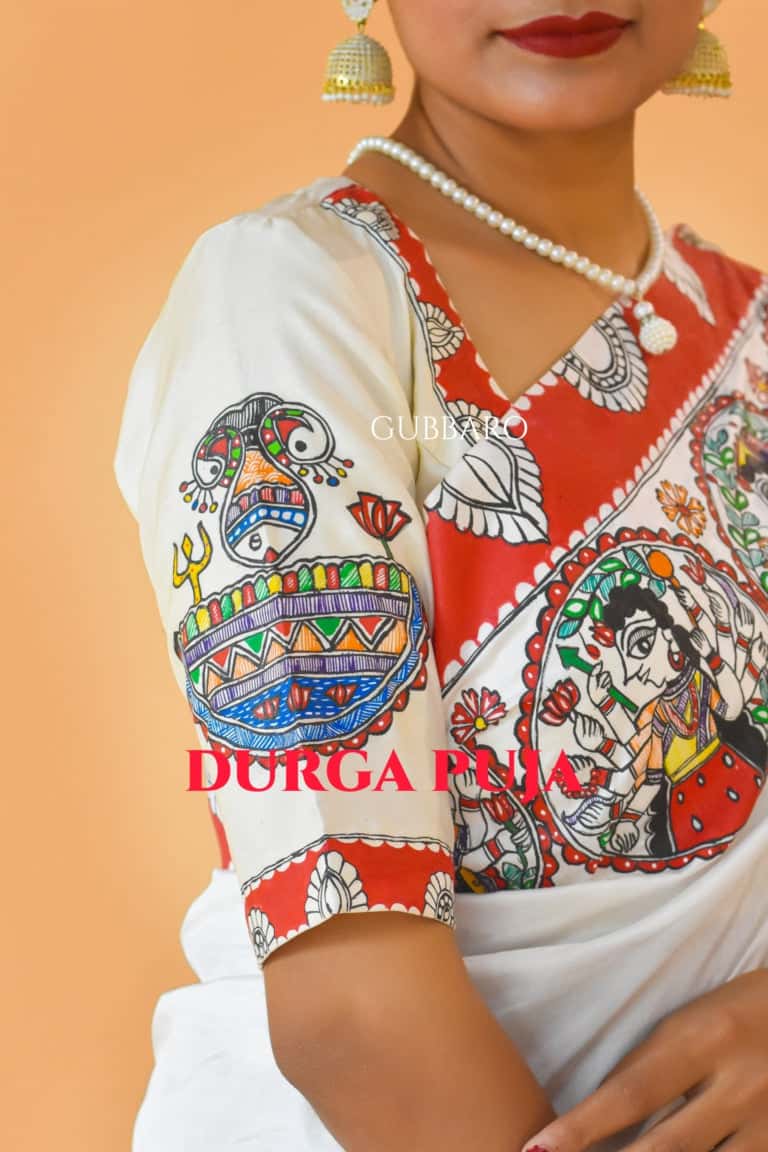 'TRIPURASUNDARI' Handpainted Madhubani Blouse — image 4 of 6
