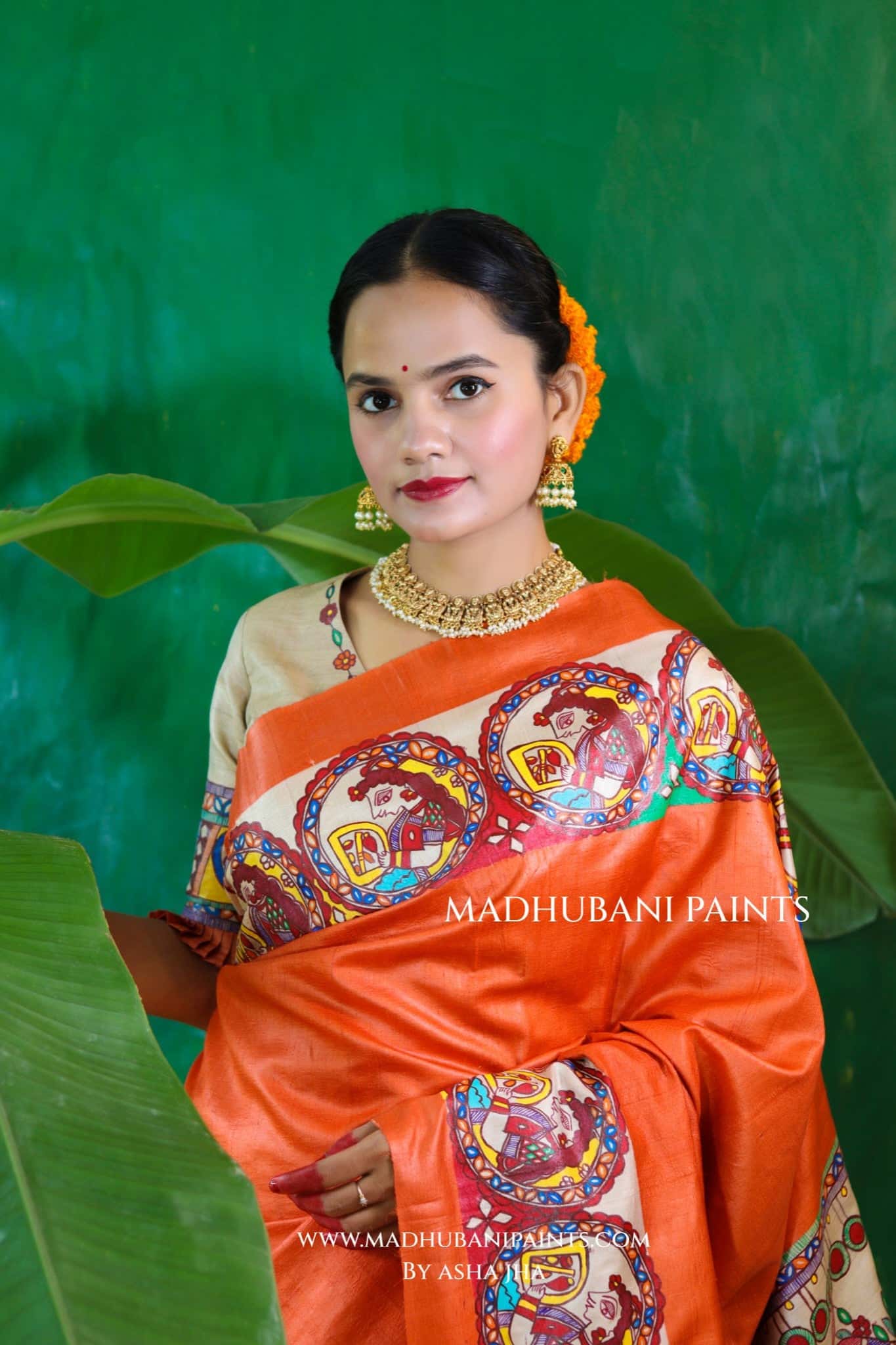CHHATH PAWAN Handpainted Madhubani Tussar Silk Saree Blouse Set — image 10 of 11