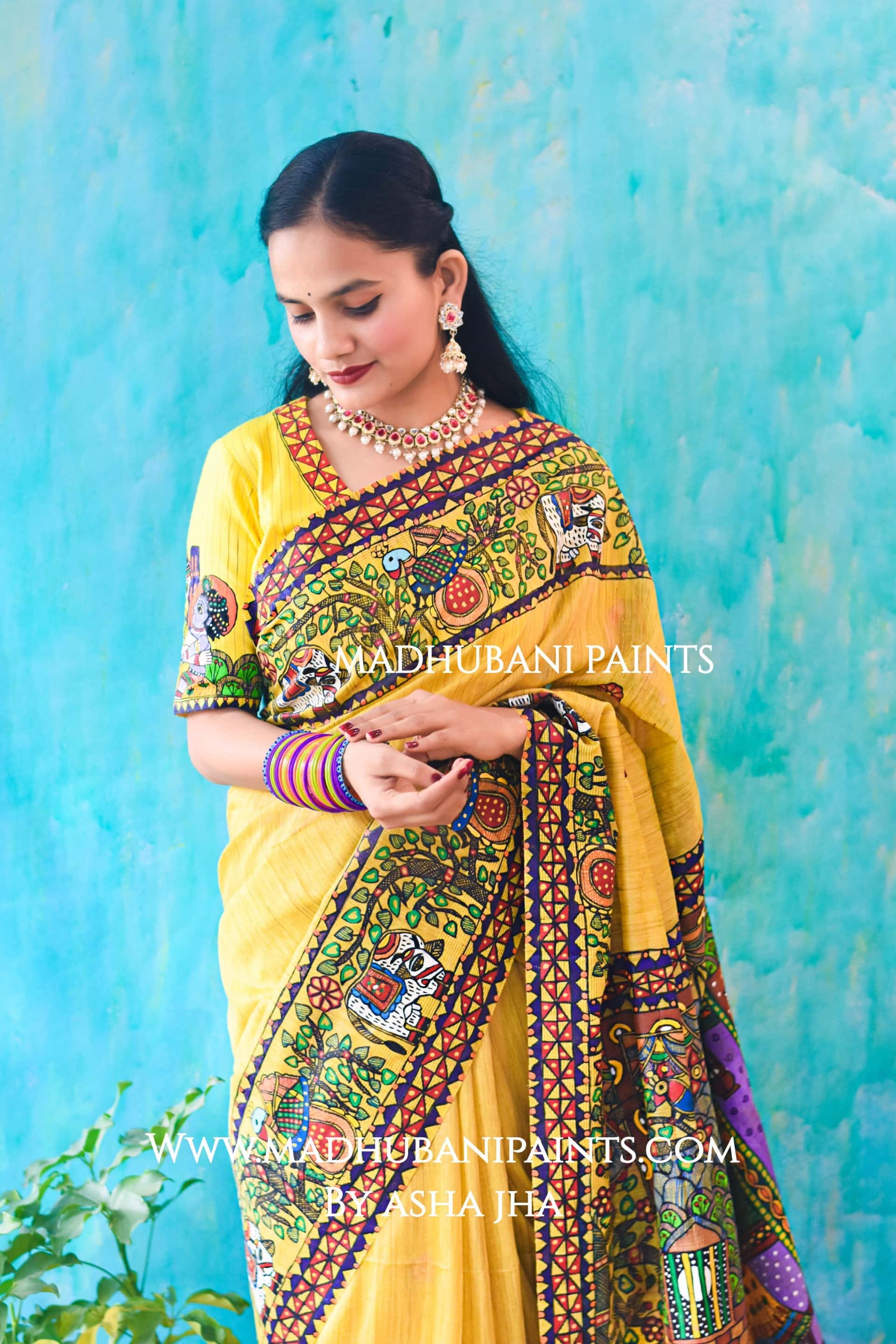 NAANDLAAL KANHAIYA Handpainted Madhubani Chanderi Silk Saree — image 4 of 9