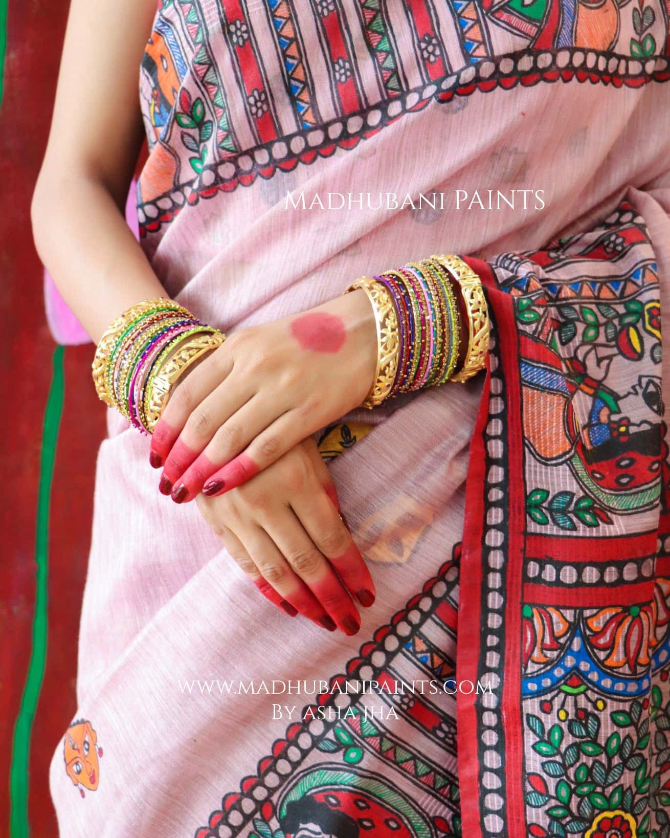 'BHARGAVI' Handpainted Madhubani Chanderi Saree — image 7 of 7