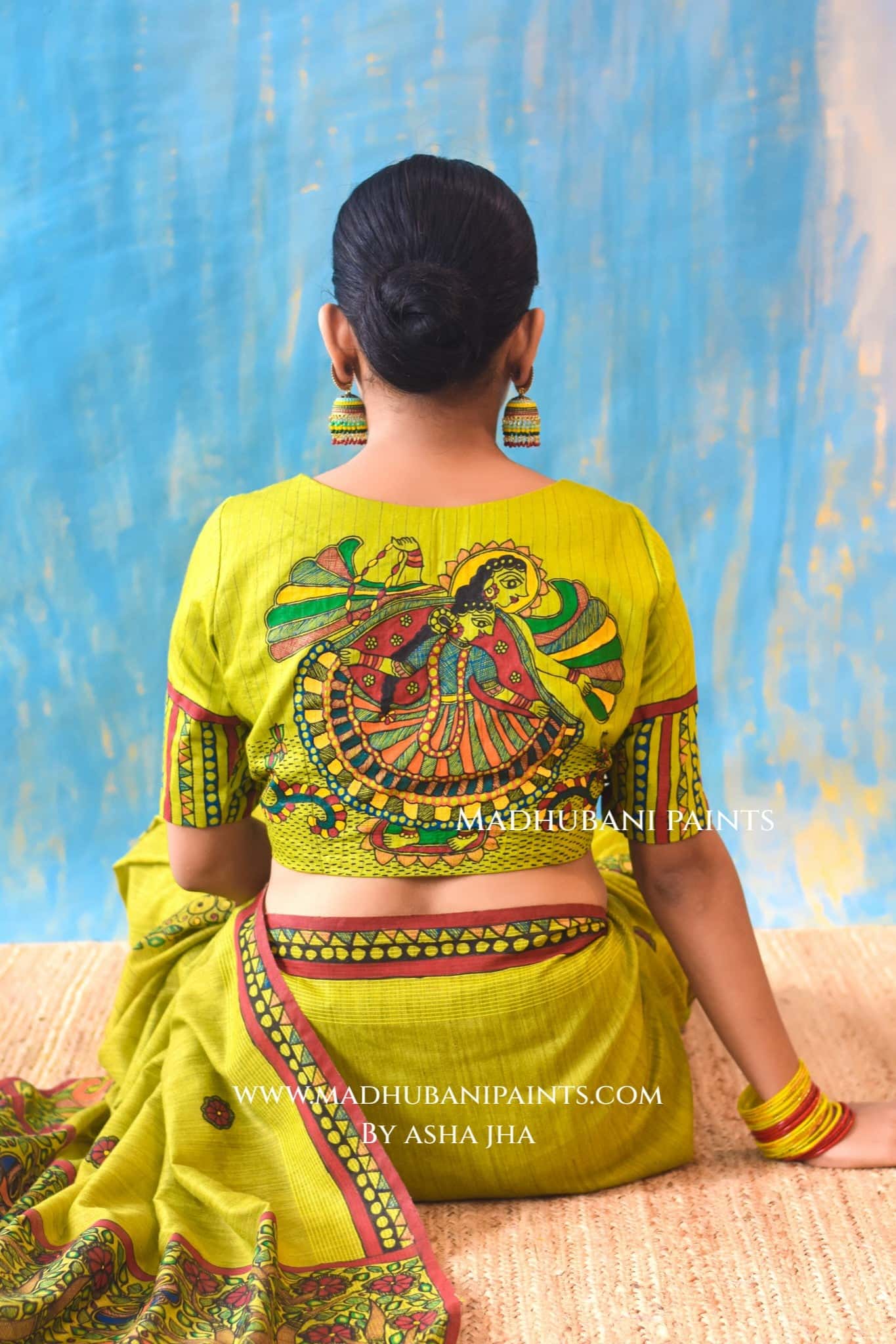 RADHA RANI Hand-painted Madhubani Chanderi  Saree Blouse set — image 3 of 6