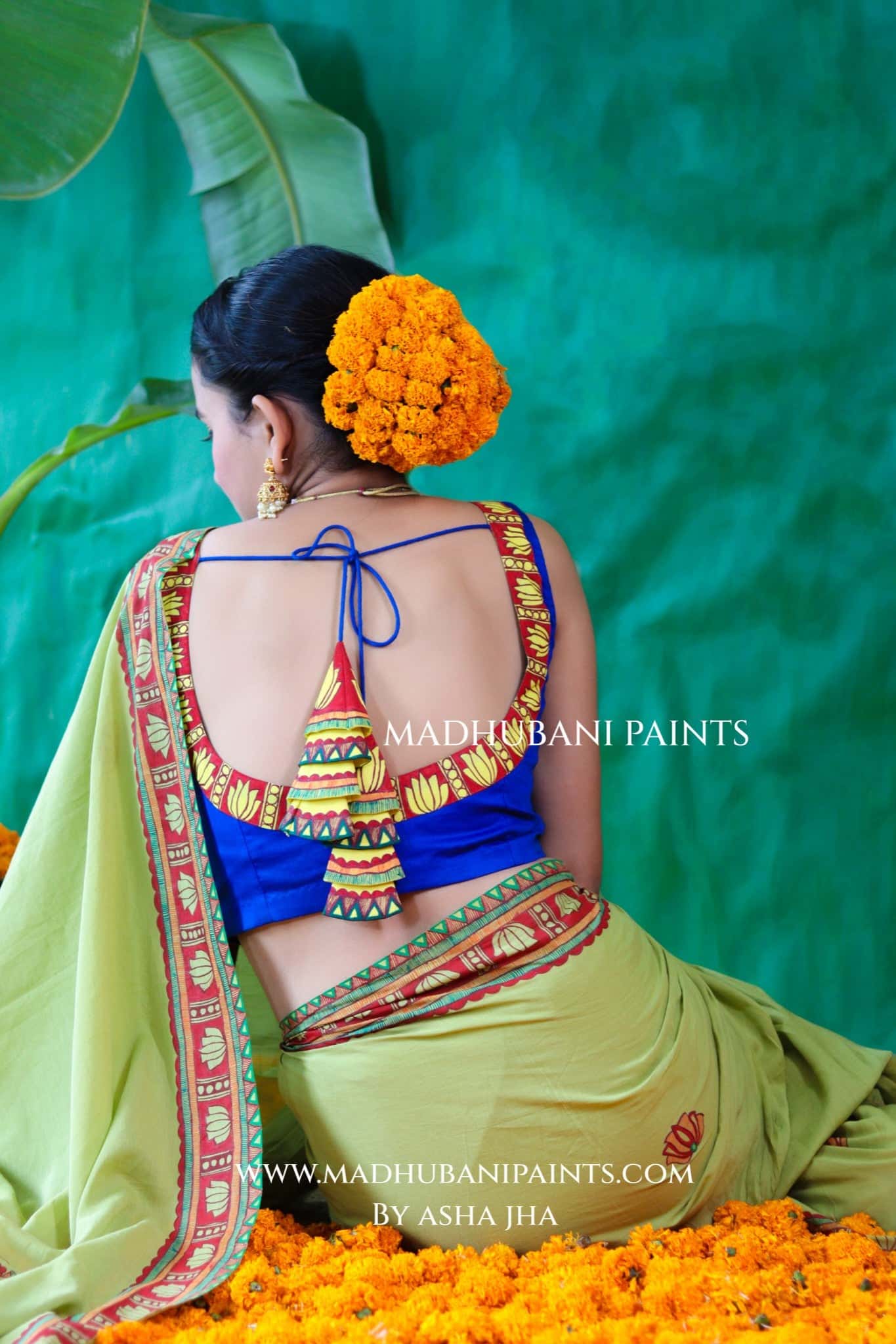 BHAKTI BHAVA Chhath Puja Hand painted Madhubani Cotton Saree — image 12 of 13