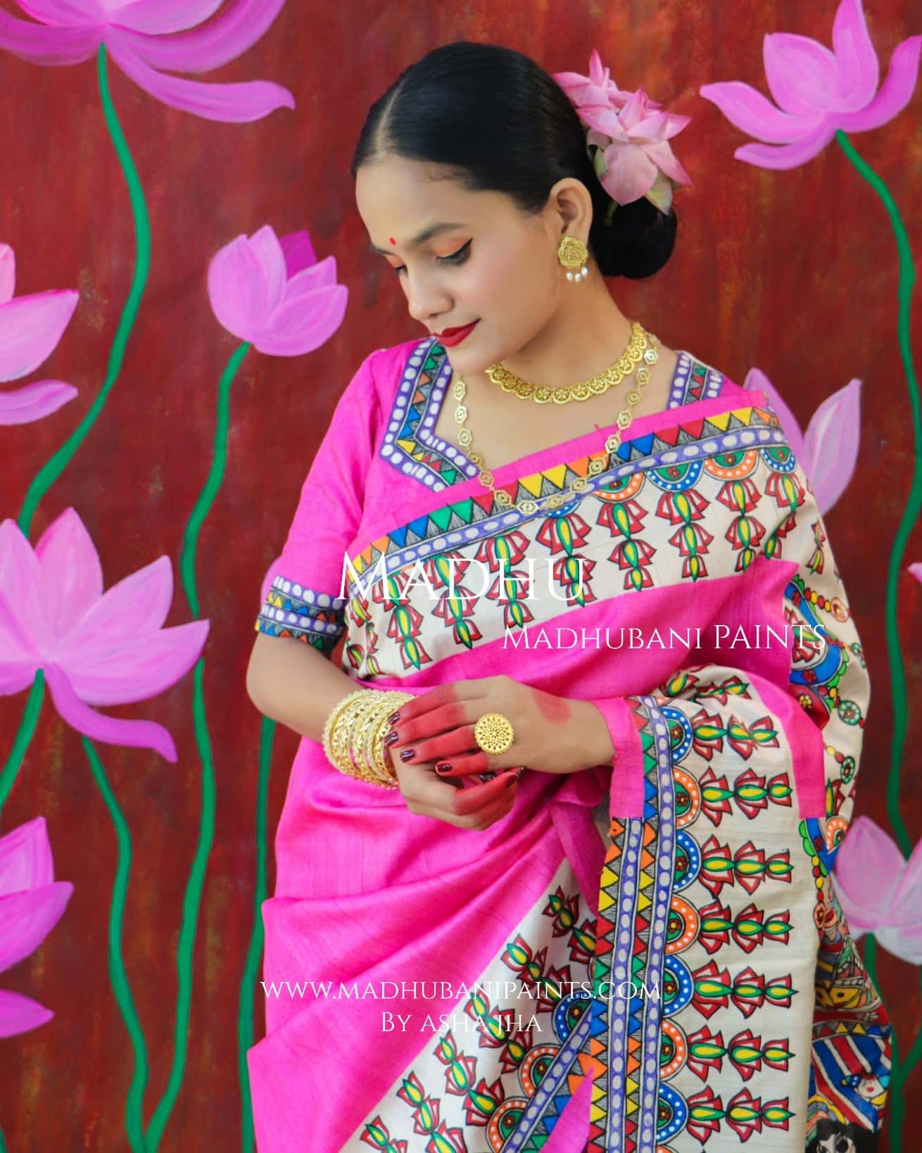 'PADMANABHA SAHODARI' Handpainted Madhubani Tussar Silk Saree — image 8 of 9