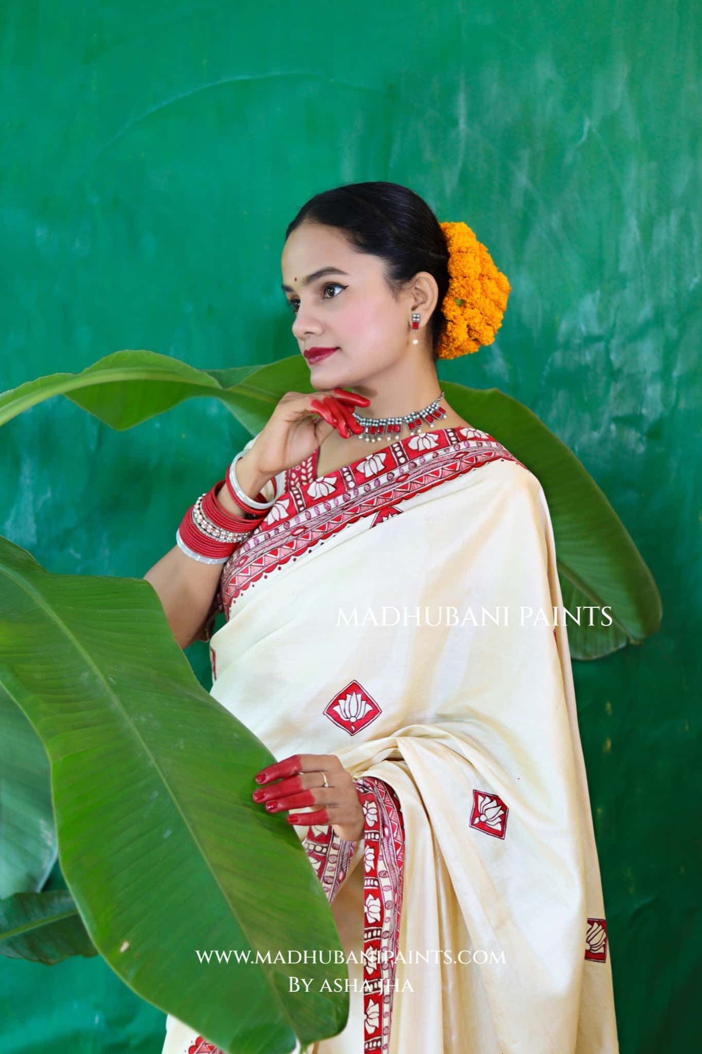 KAMALAKSHI Chhath Puja Handpainted Madhubani Tussar Silk Saree — image 5 of 9