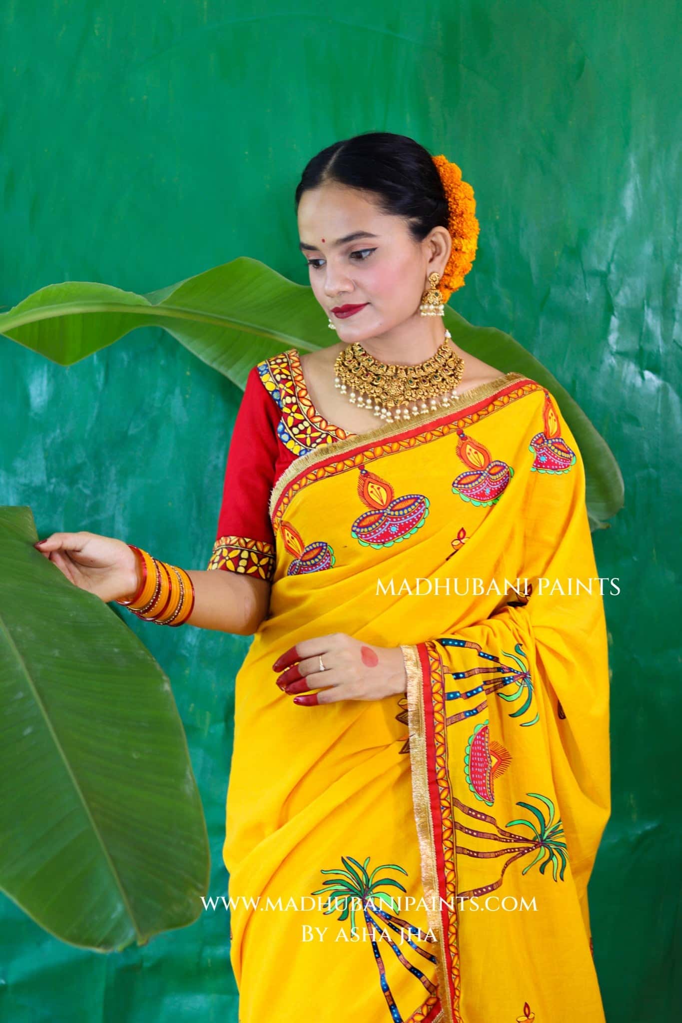 CHHATH PARV Hand painted Madhubani Cotton Saree — image 6 of 9