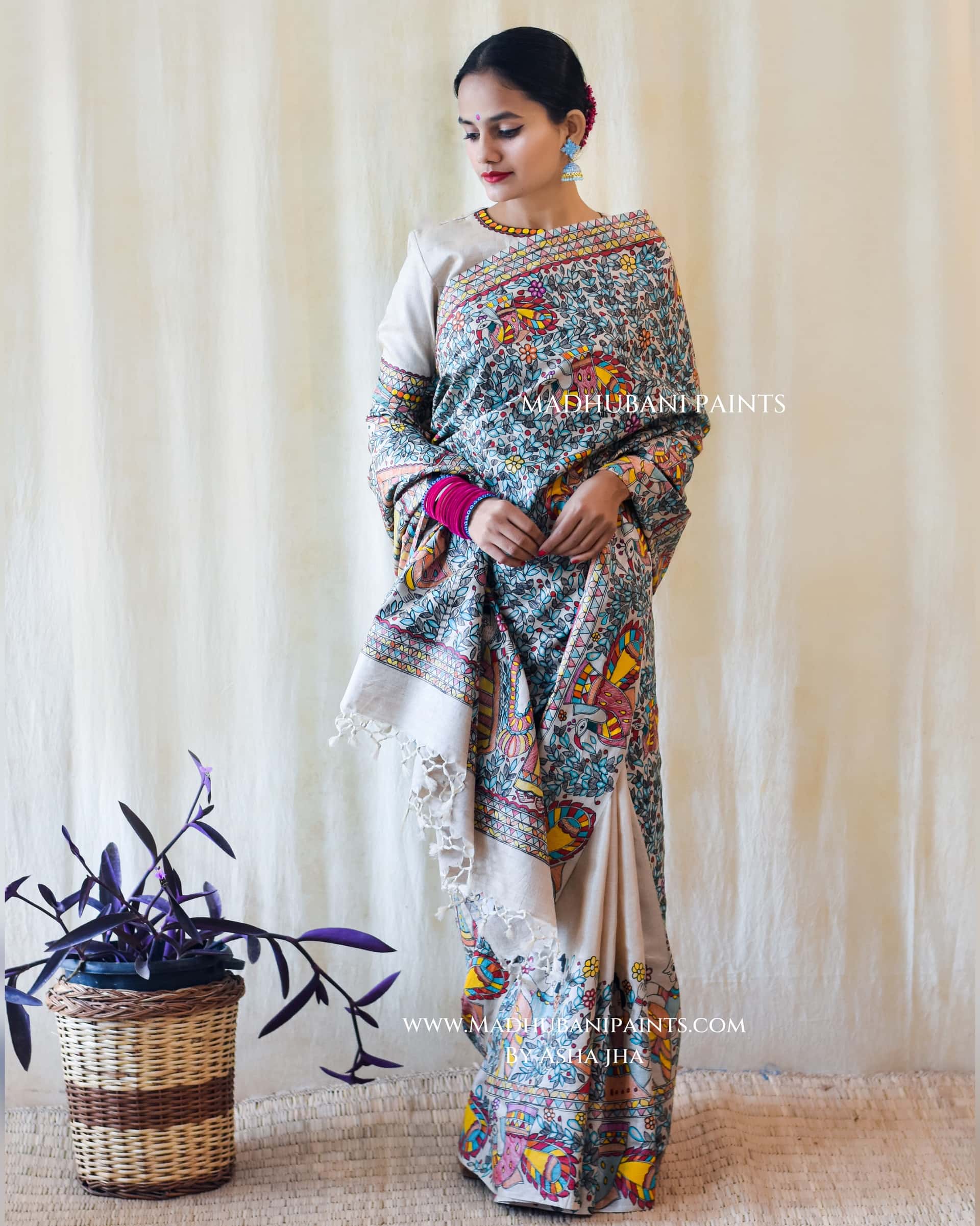 NEEL RAMAYAN Half Work Hand-painted Madhubani Tussar Silk Saree — image 10 of 10