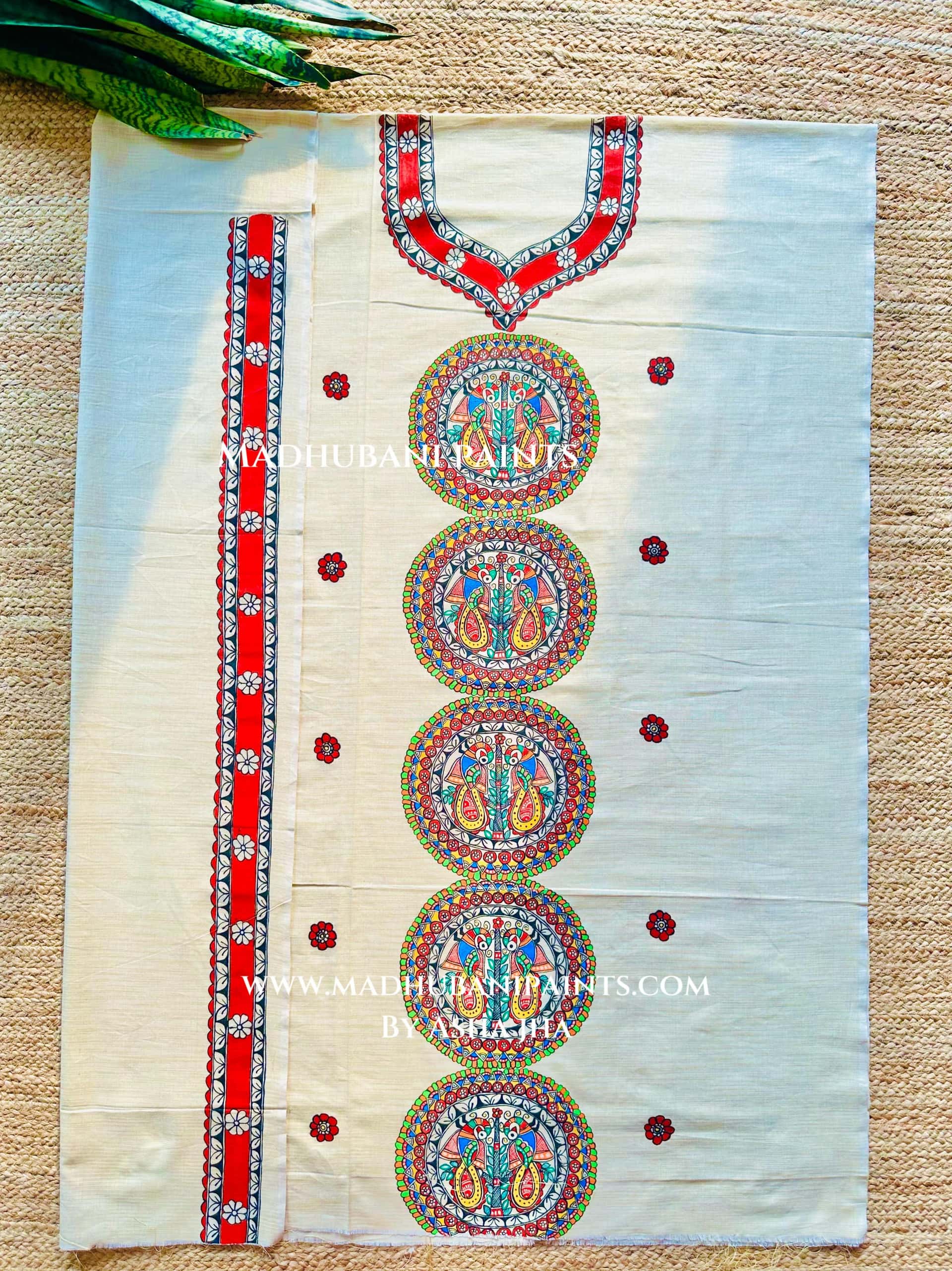 Sunehri Mayuri Hand-painted Madhubani Painting Cotton Unstitched Kurta Pant Dupatta Set — image 2 of 3