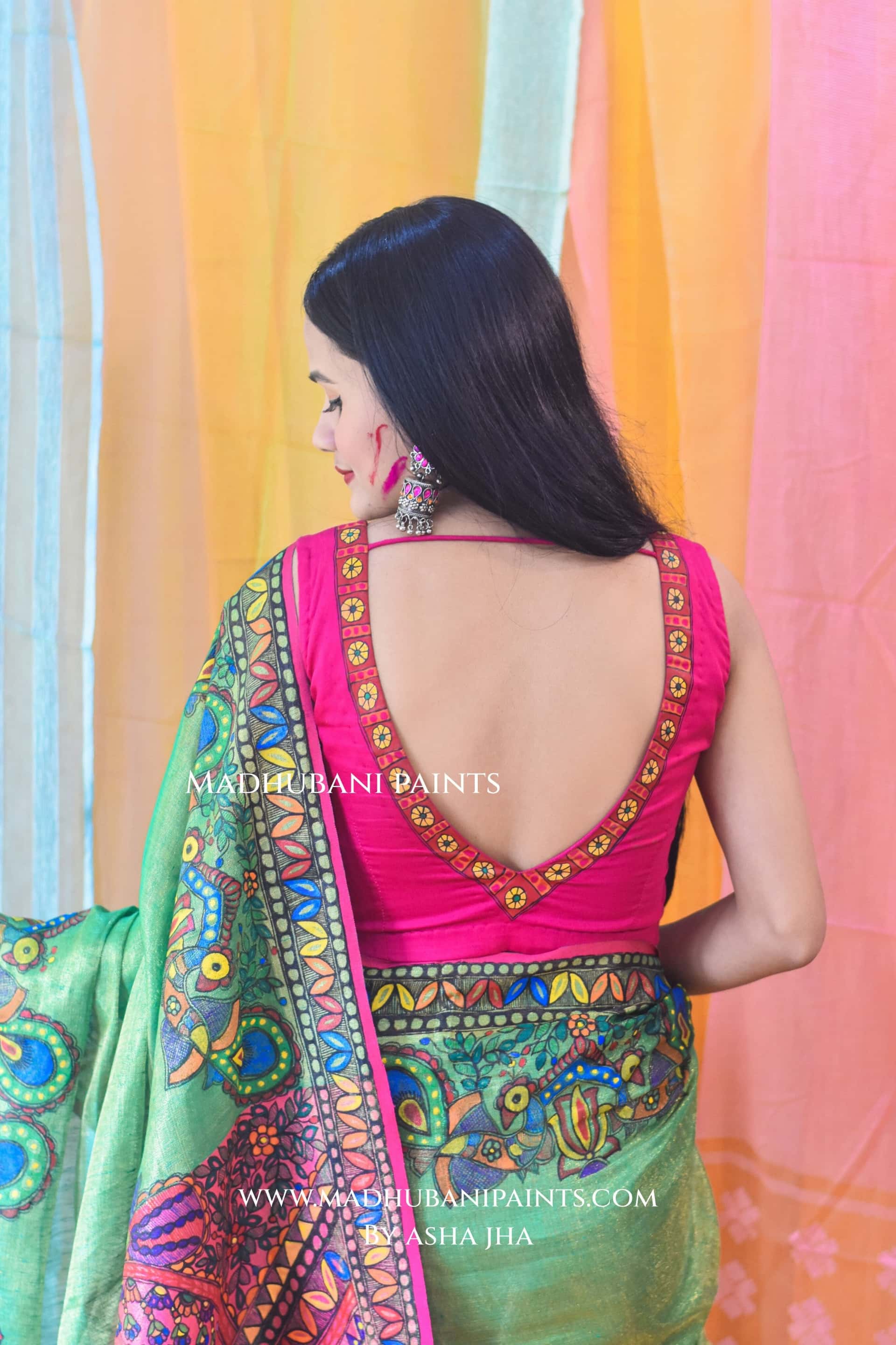 GULAL Hand-painted Madhubani Tissue Linen Saree Blouse Set — image 5 of 11
