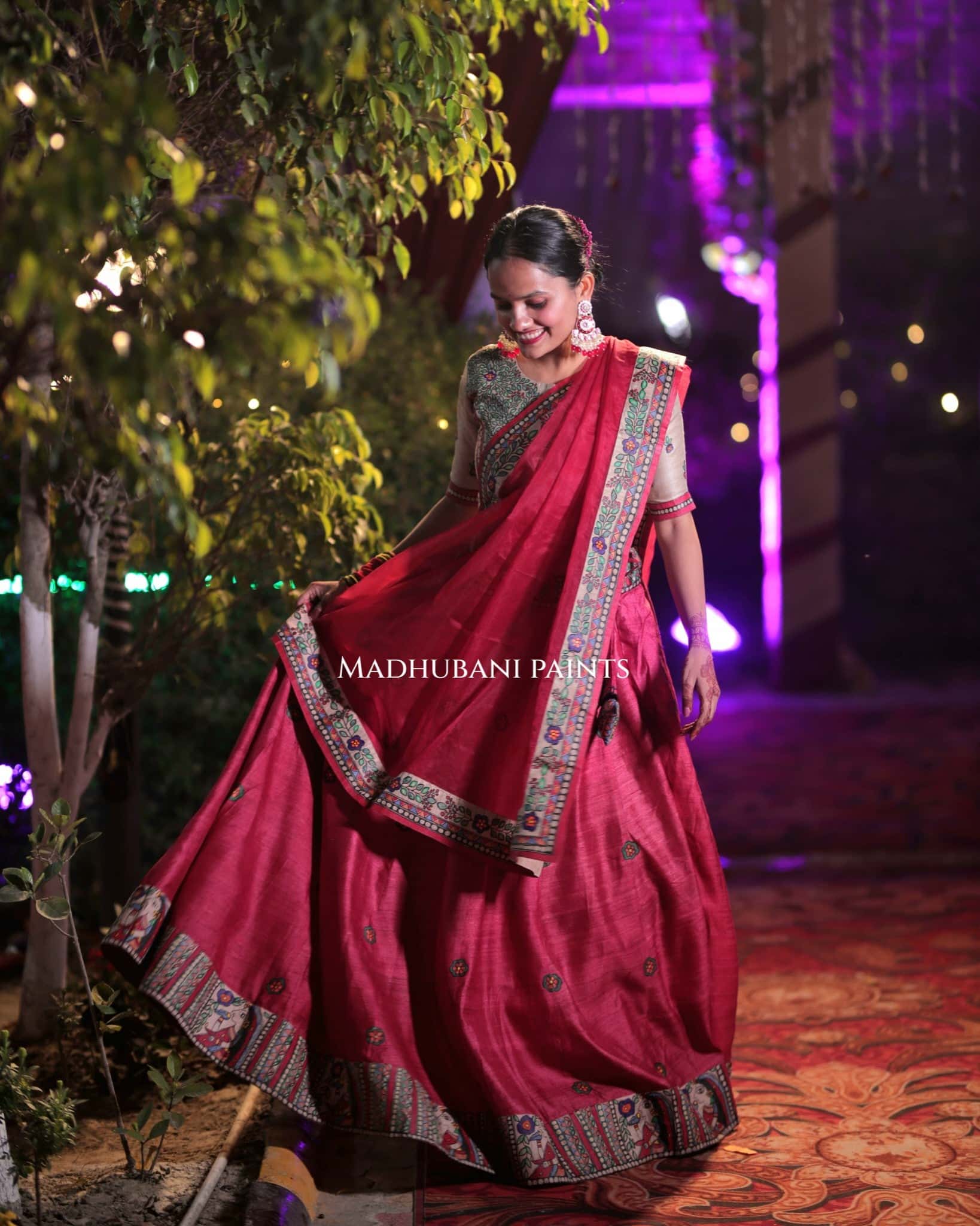 LAALIMA SANGEET Hand-painted Madhubani Lehnga — image 3 of 12