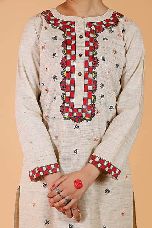 Handpainted Madhubani 'Suryakamal' Cotton Kurta — image 6 of 7